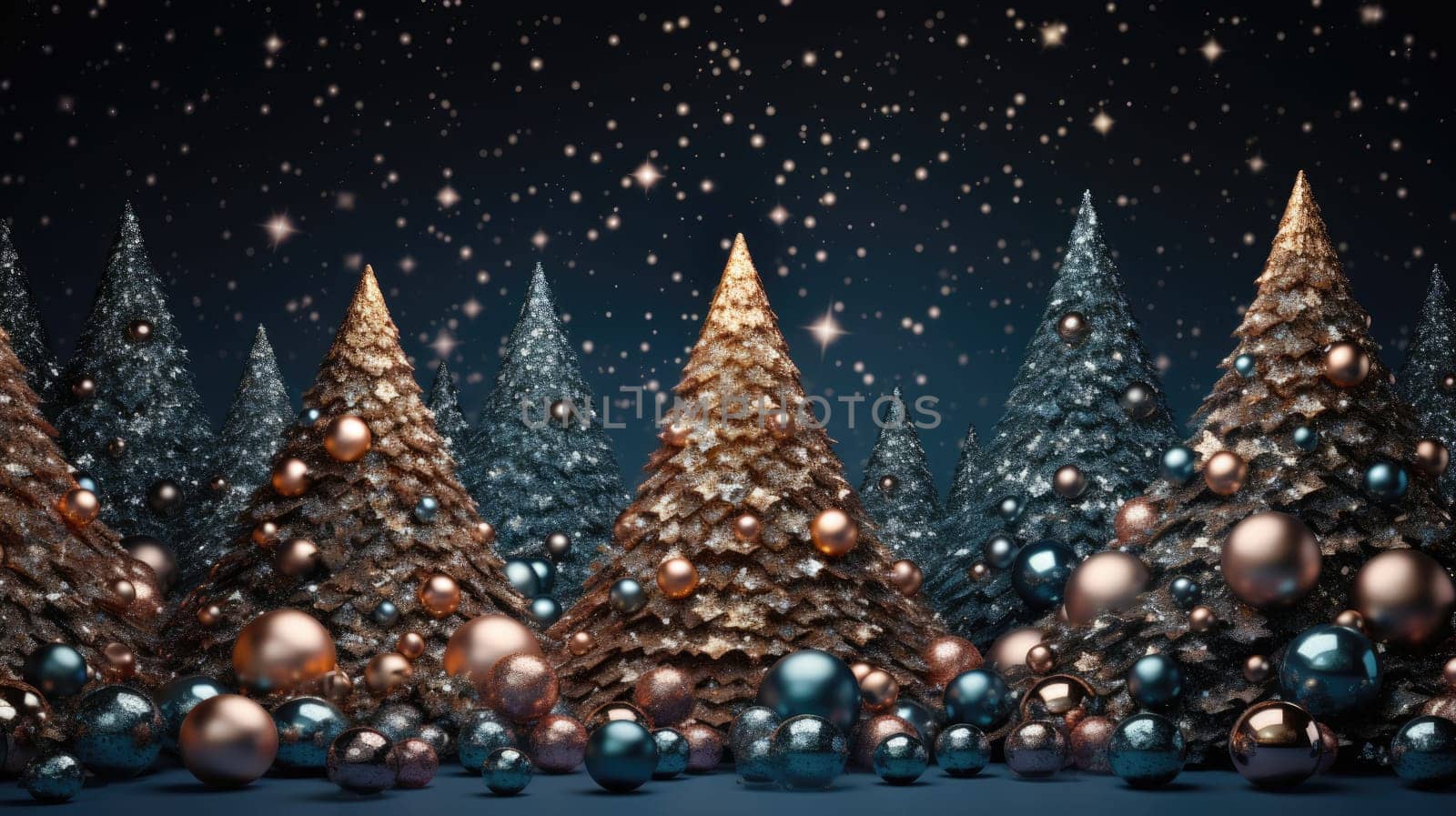 christmas tree xmas holiday decoration with glitter bokeh background, ai