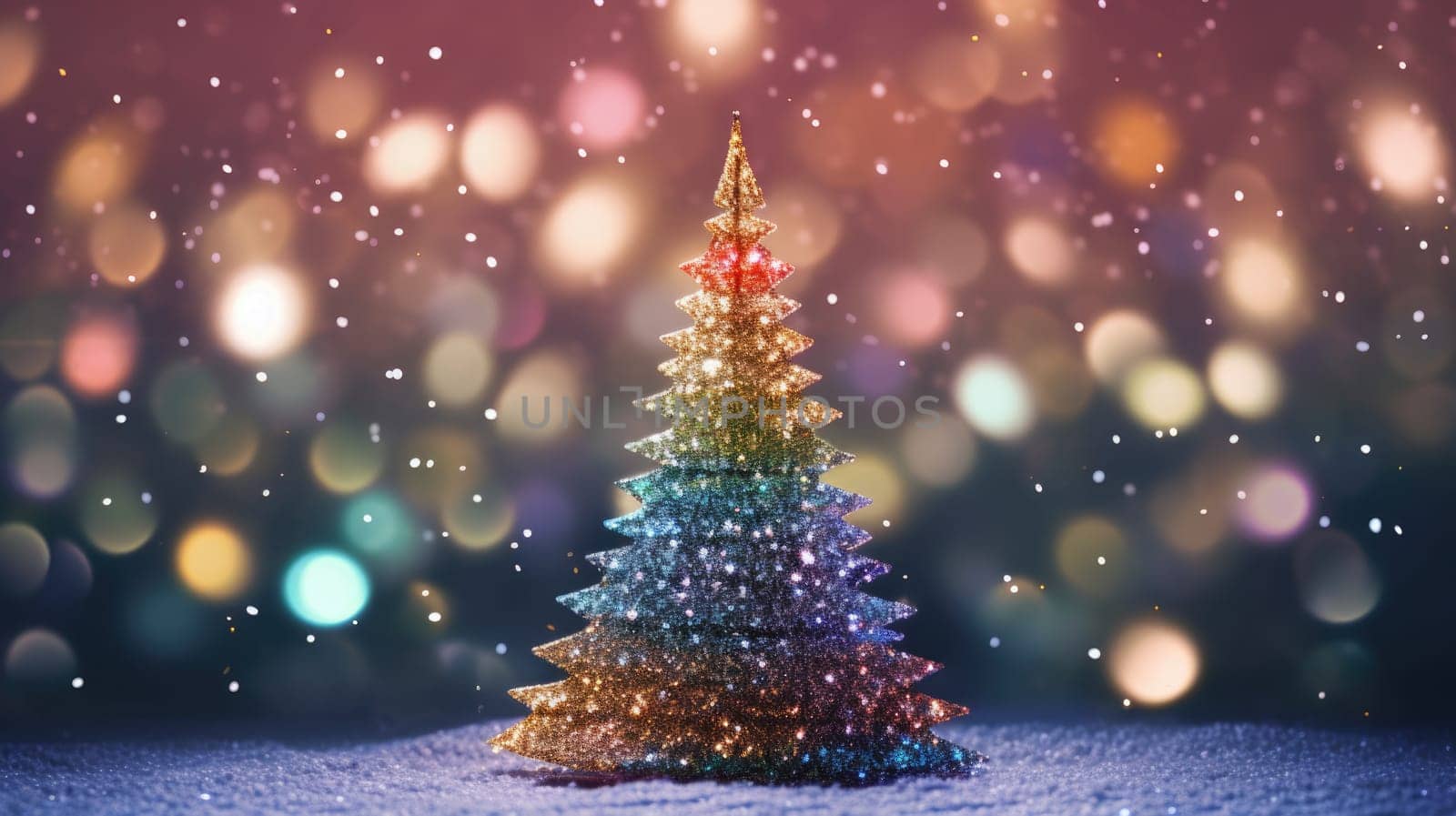 christmas tree xmas holiday decoration with glitter bokeh background, ai