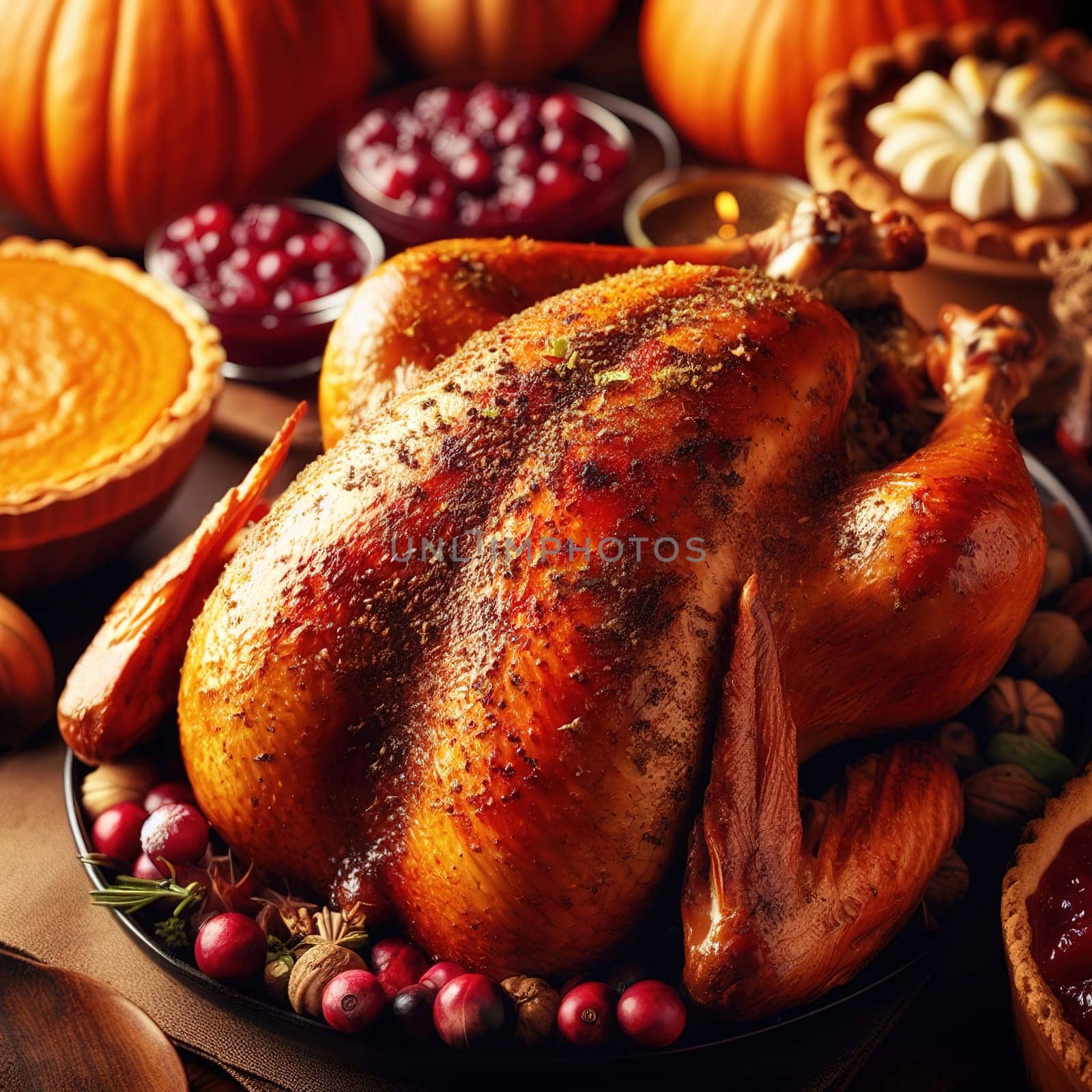 Festive Thanksgiving Turkey. Generative, AI. High quality photo