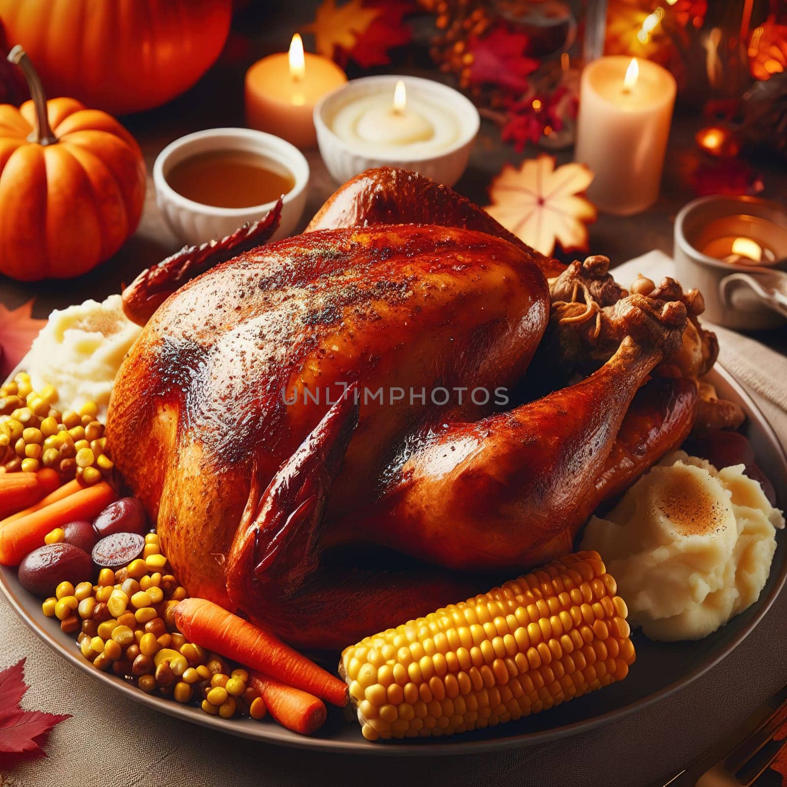 Festive Thanksgiving Turkey. Generative, AI. High quality photo