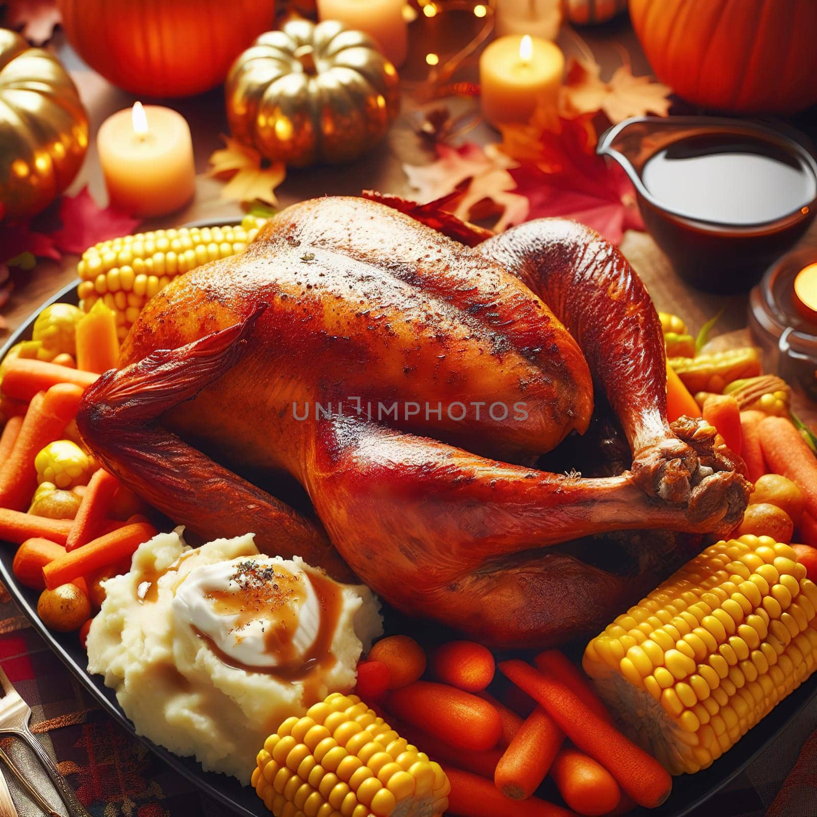 Festive Thanksgiving Turkey. Generative, AI. High quality photo