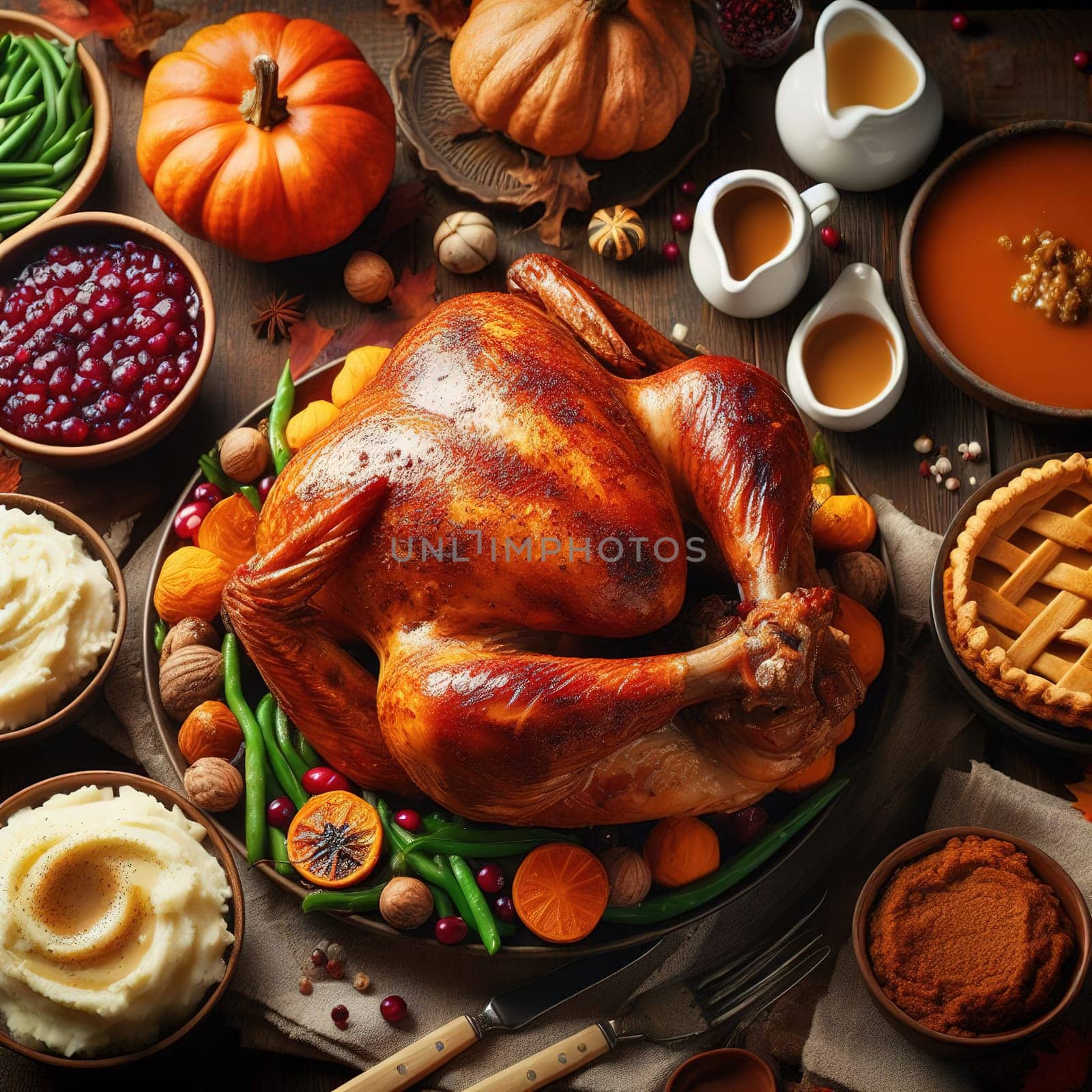 Festive Thanksgiving Turkey. Generative, AI. High quality photo