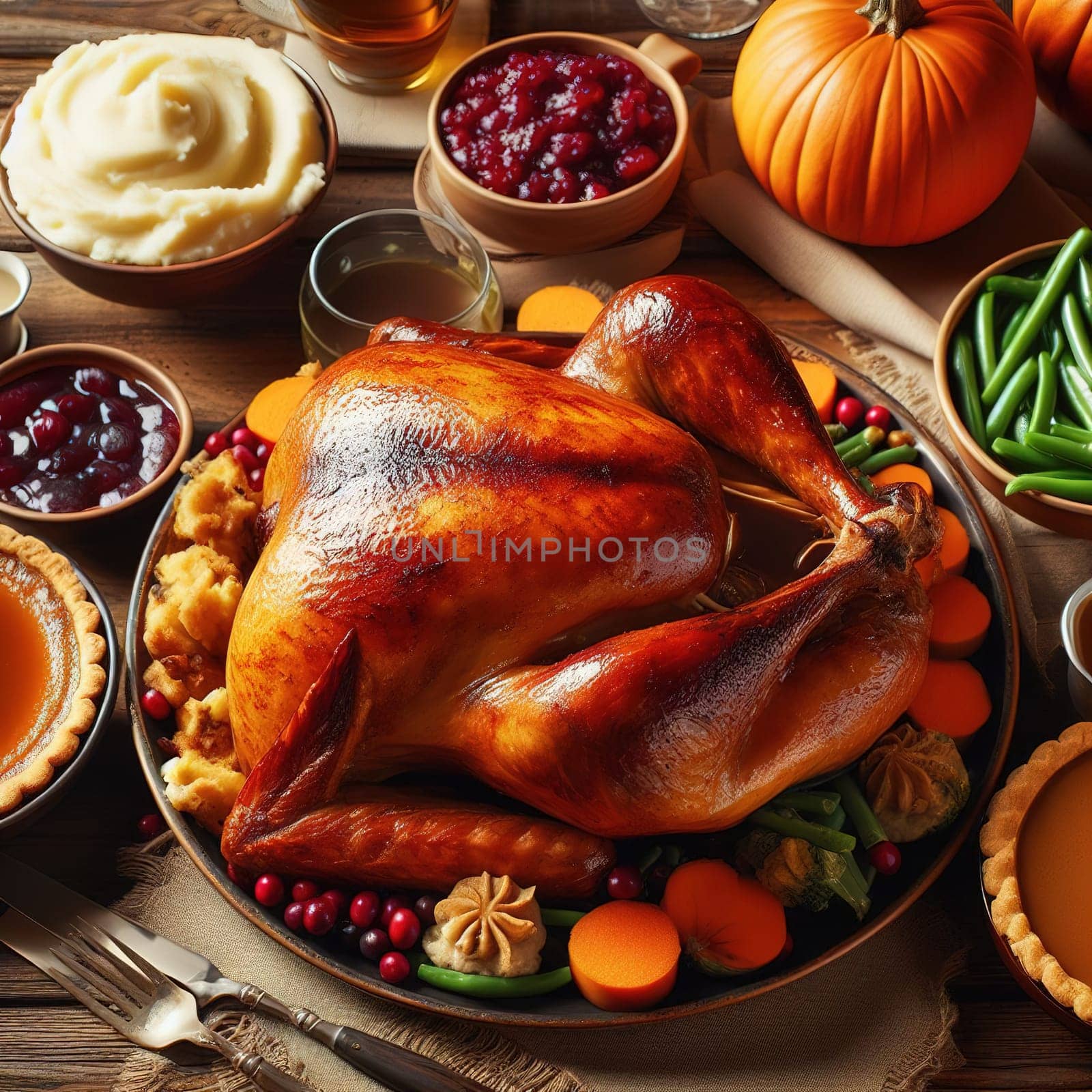 Festive Thanksgiving Turkey. Generative, AI. High quality photo