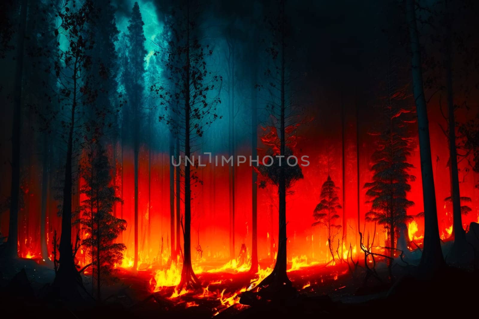 Forest fire. Burning forest, fire season. by andreyz