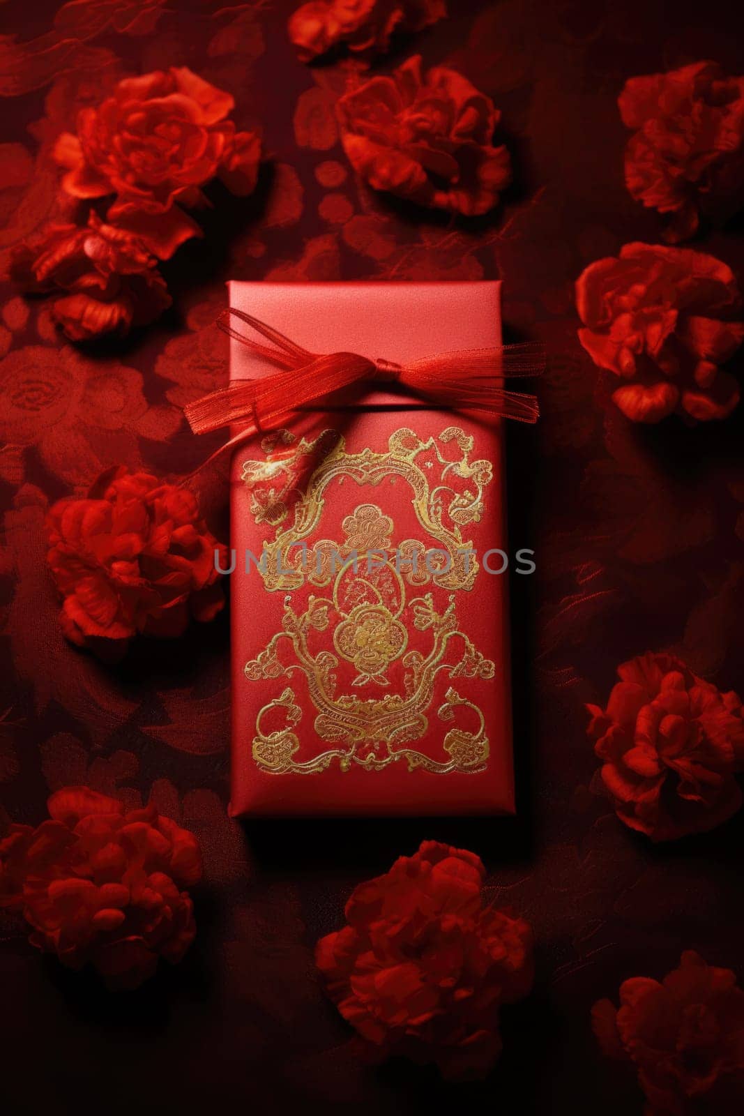 Happy Chinese new year. beautiful asian style red envelope on table. AI Generated