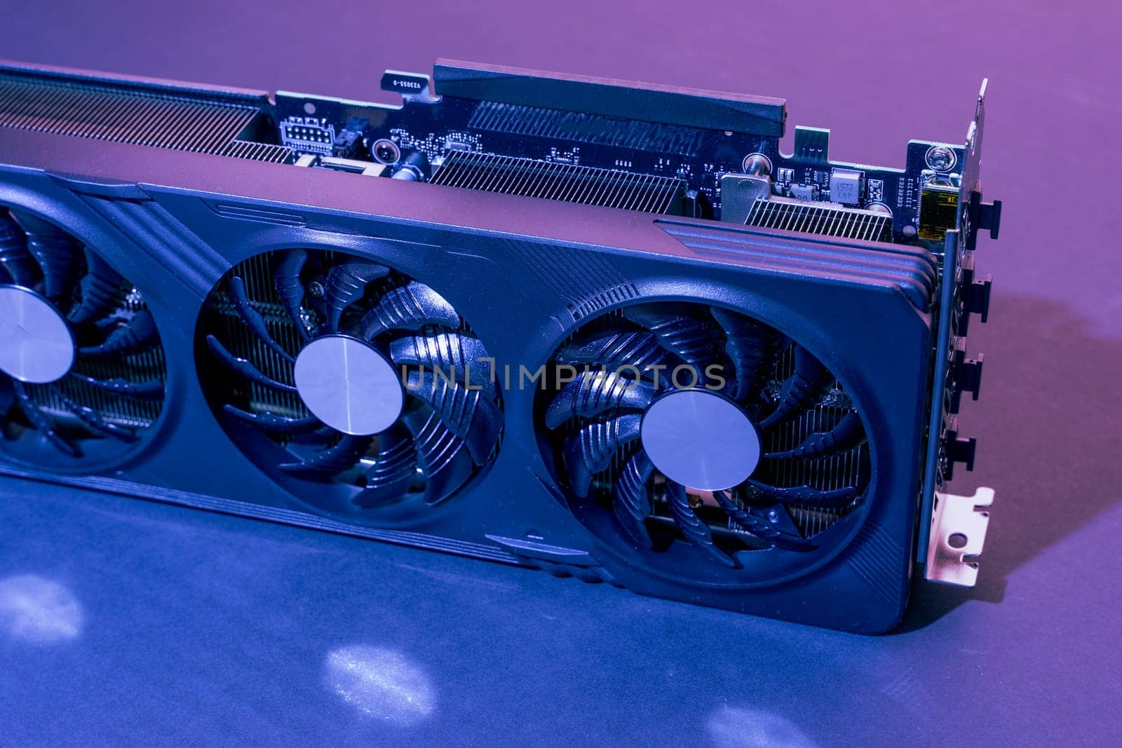 modern powerful gaming graphics card for a computer with three fans by audiznam2609