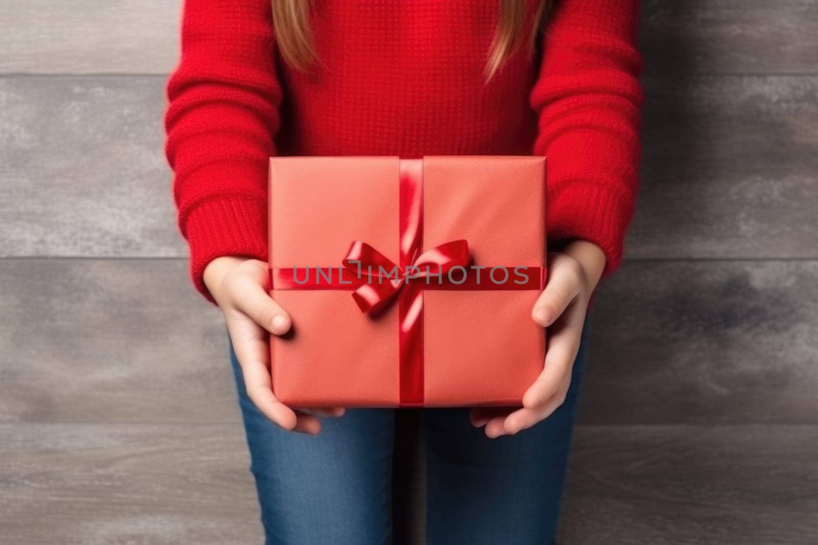 hands holding red gift box , AI Generated by Desperada