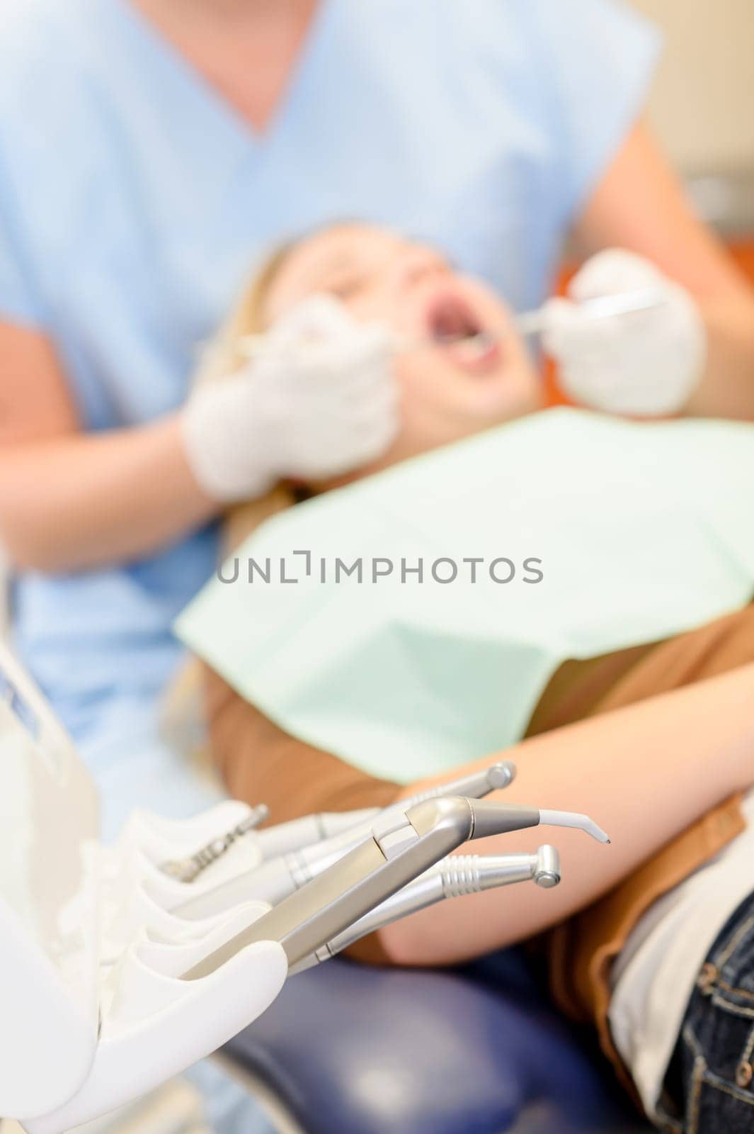 Close-up of dental equipment at surgery office
