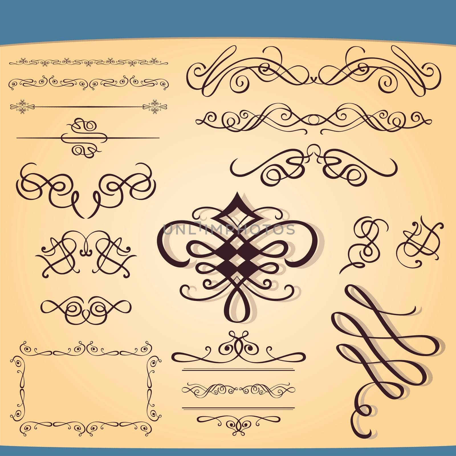 Vector set of decorative ornament ant design elements for layout and illustration