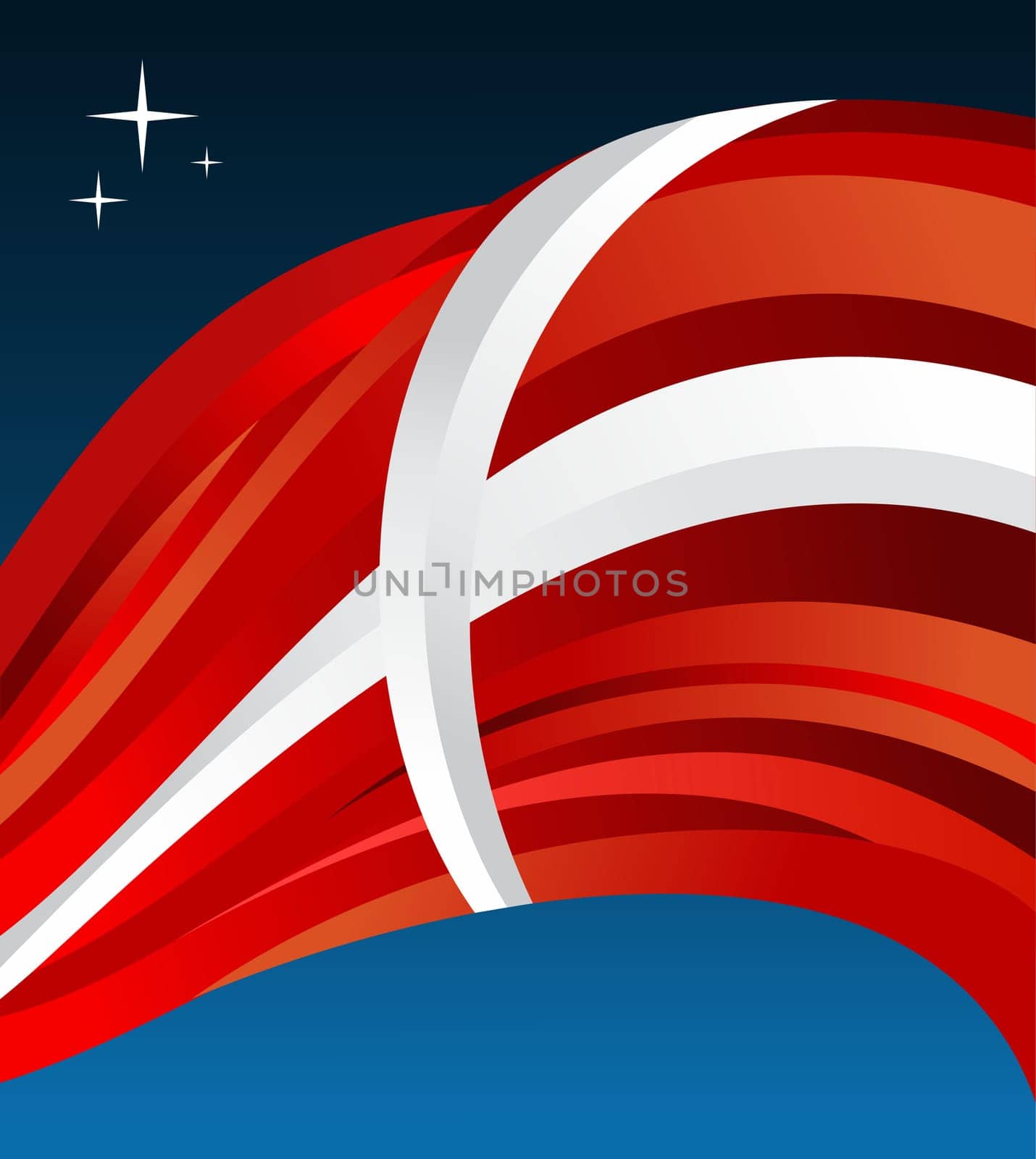Denmark flag illustration fluttering on blue background. Vector file available.