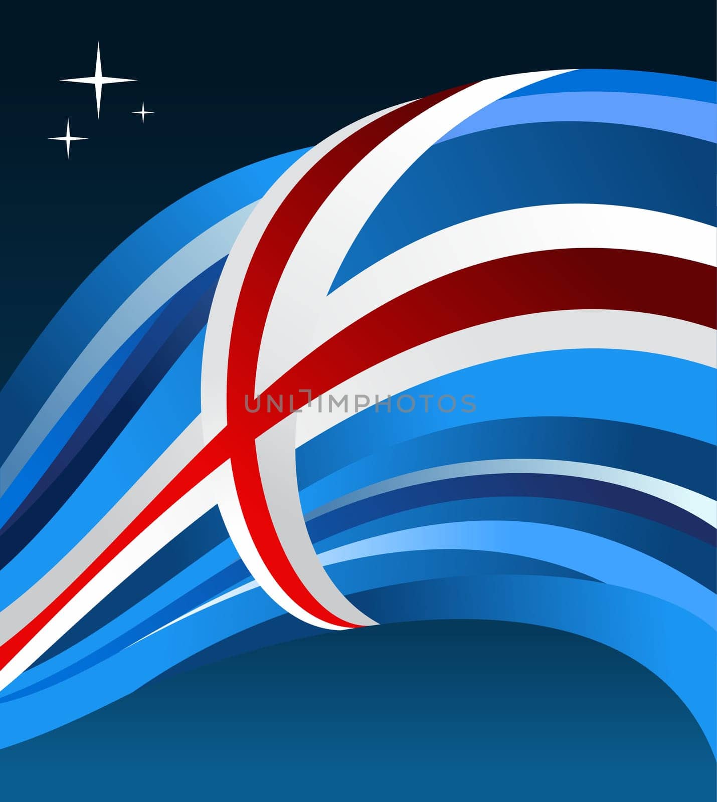 Iceland flag illustration fluttering on blue background. Vector file available.