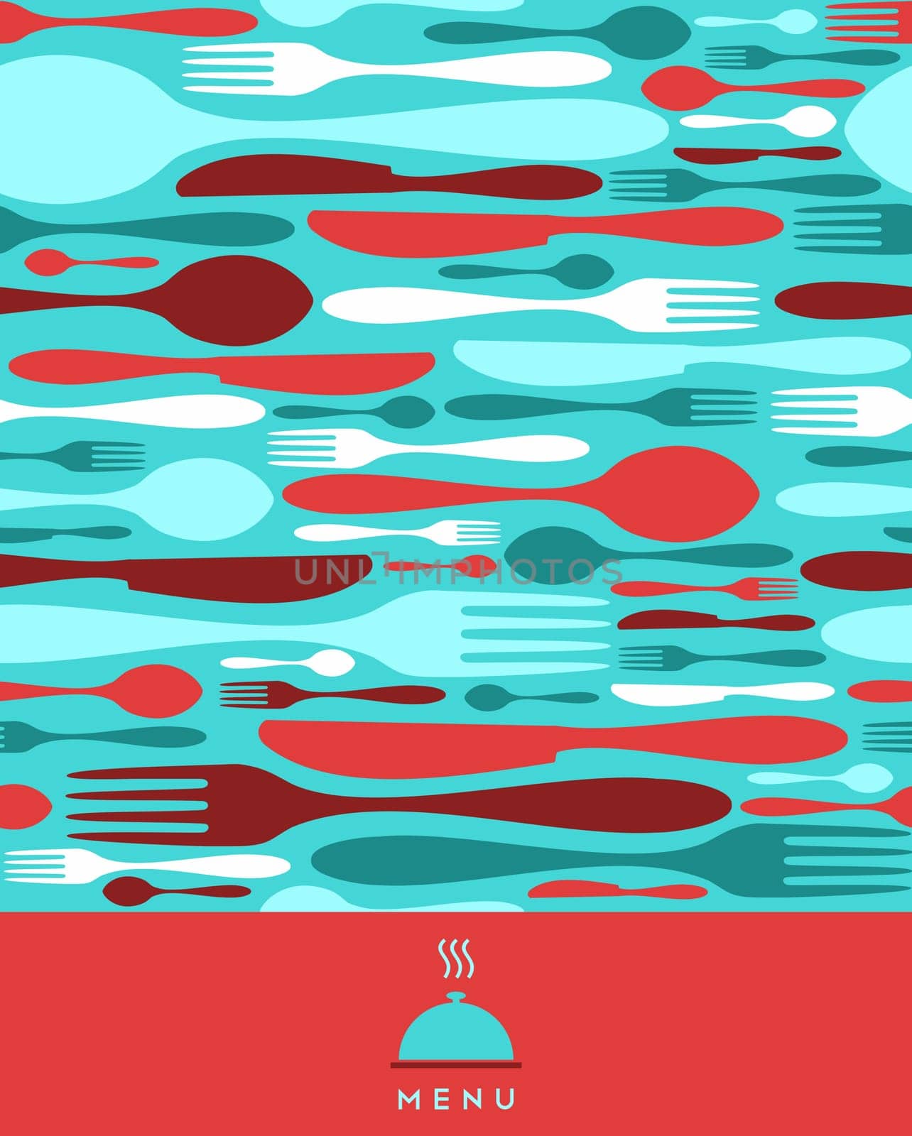 Food, restaurant, menu design with cutlery silhouette background. Suitable as invitation dinner card.