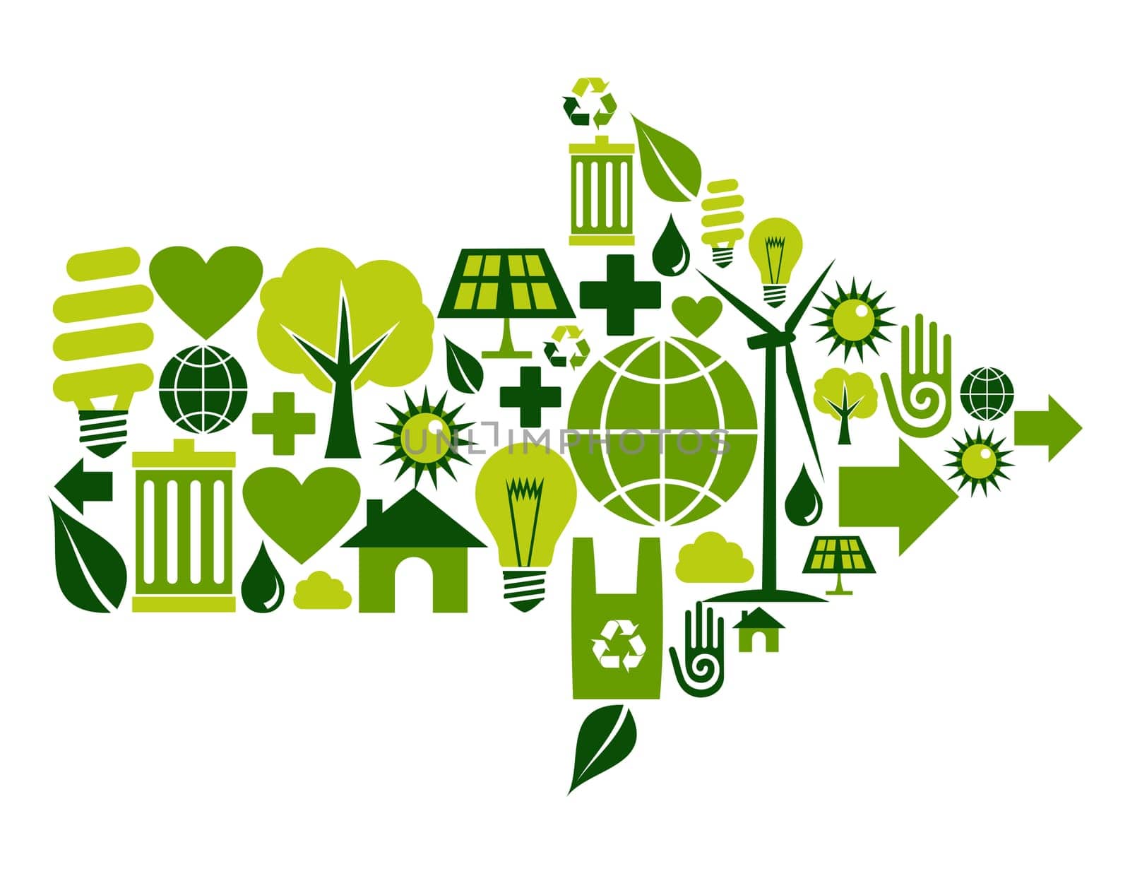 Arrow symbol made with green environment icons set.