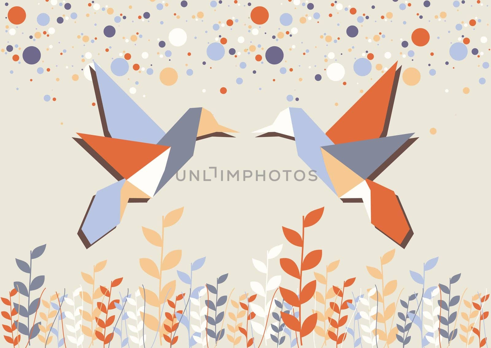 Couple of Origami hummingbird in pastel tones background. Vector file available.