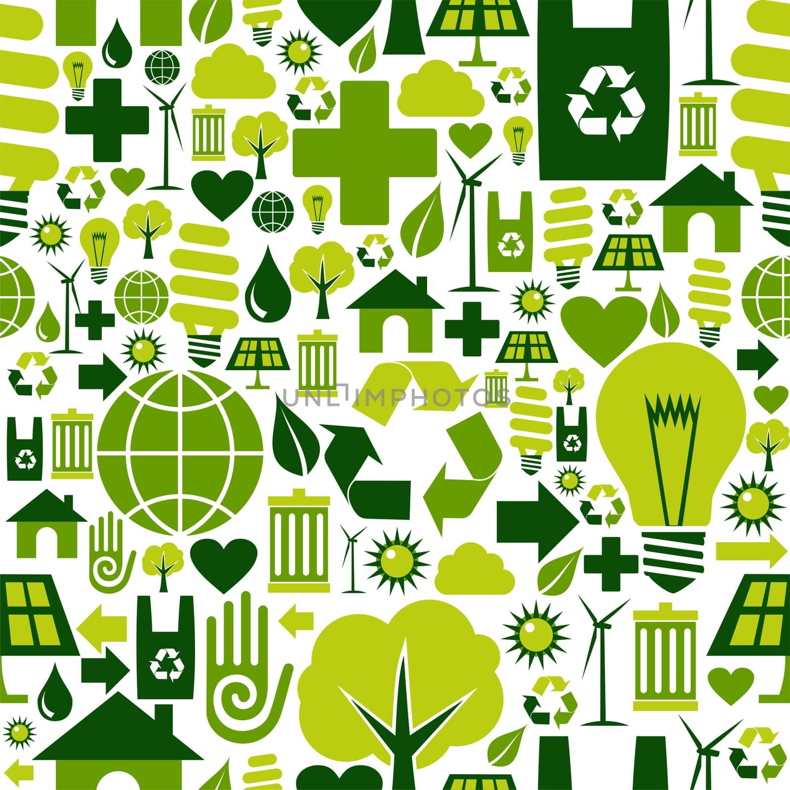 Green attitude environmental icons set seamless pattern background.