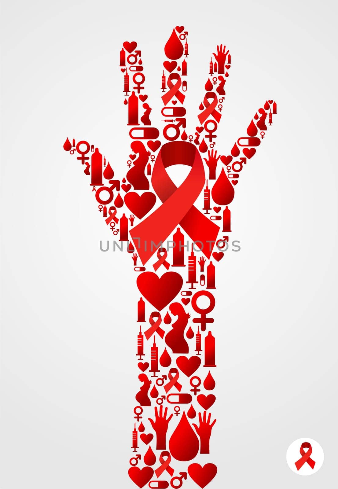 Hand silhouette made with AIDS icons set. Vector file available