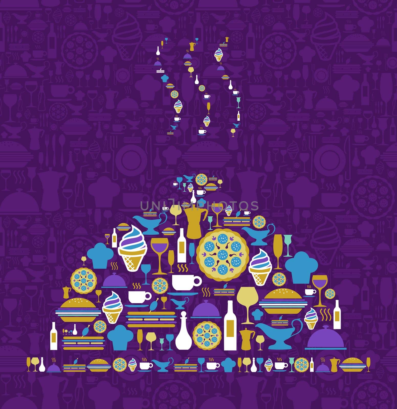 Tray shape made with gourmet icon set on violet background. Vector file available.