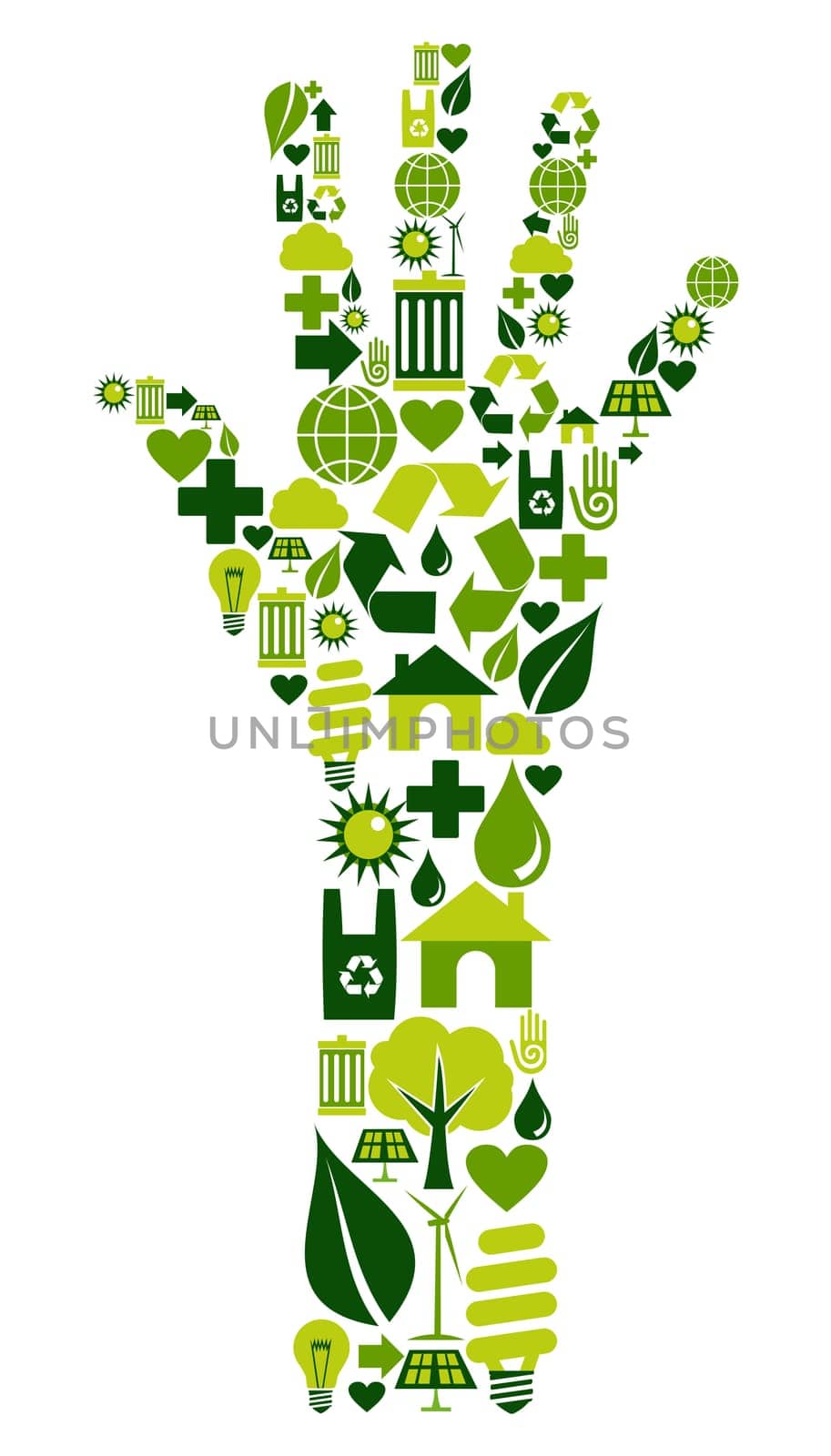 Hand shape made with environmental icons set.