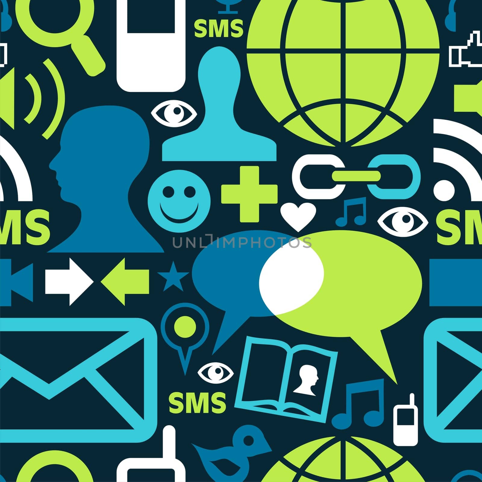 Social media network icons set seamless pattern background in green palette. Vector file available.