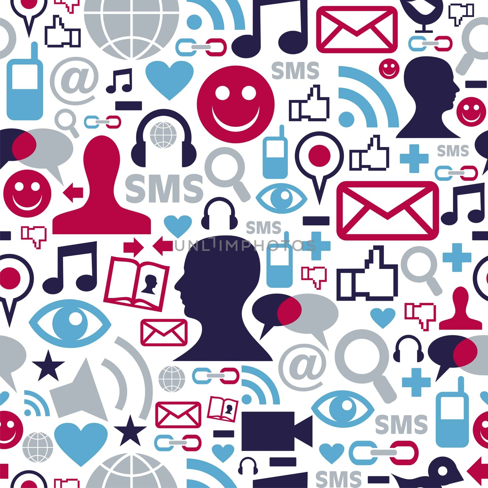 Social media network icons set seamless pattern background