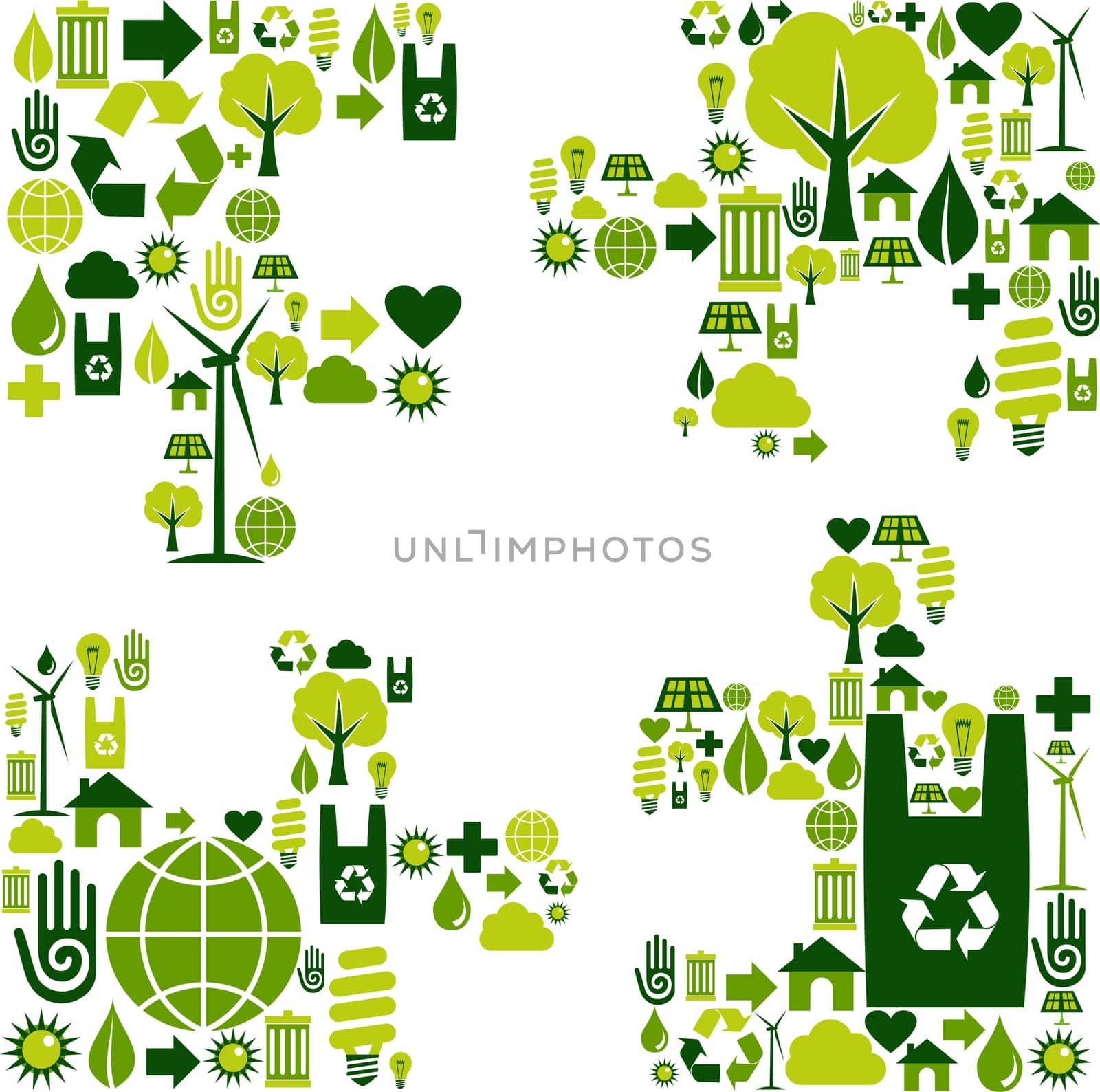 Puzzle piece silhouette made with environmental icons collection.