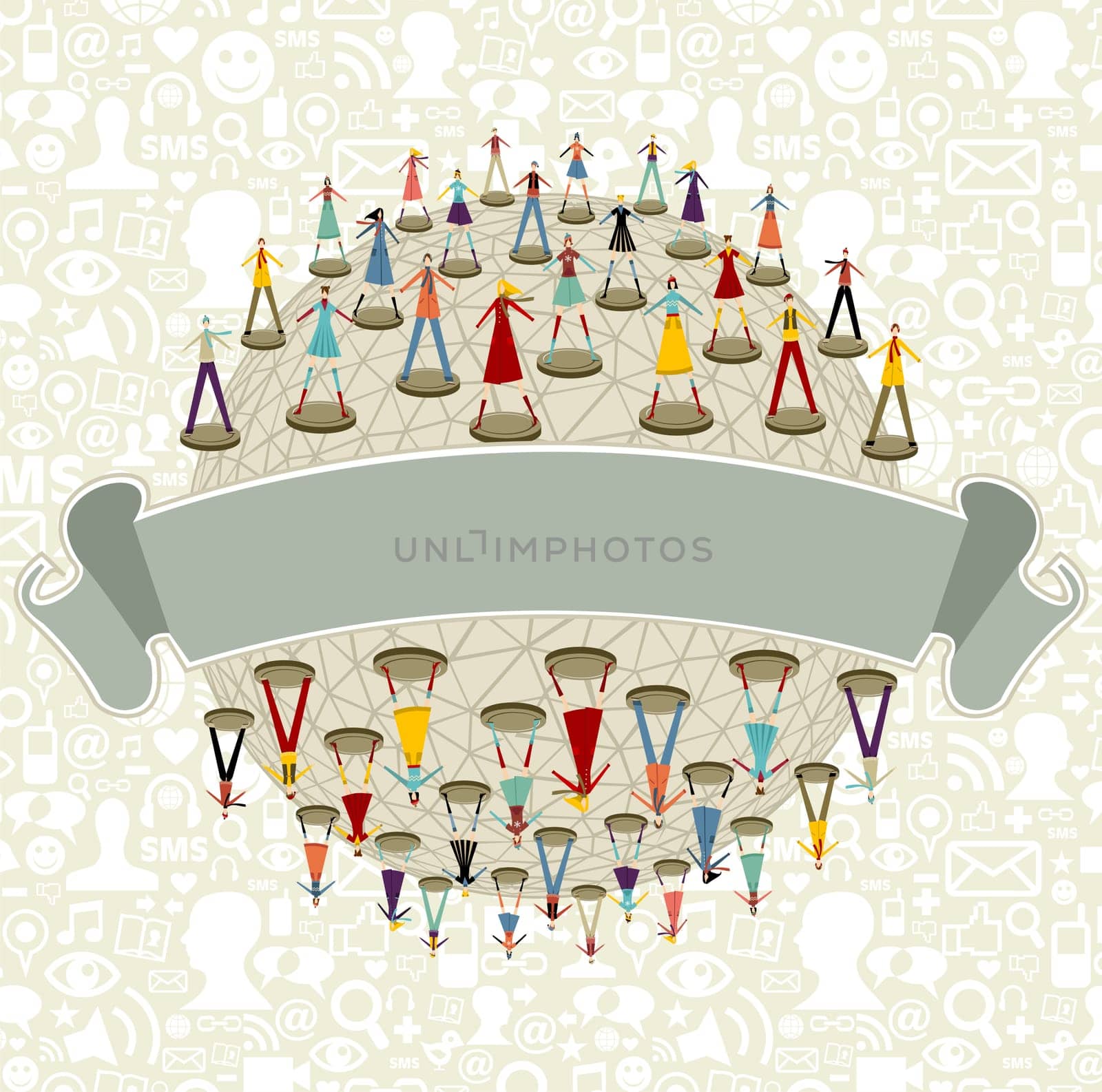 We love social media network connection concept with ribbon and social icons pattern background