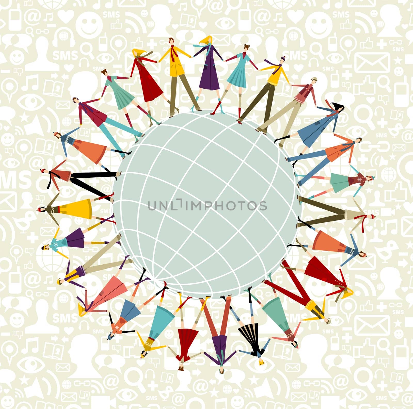 Social media network connection concept, with social icons pattern background