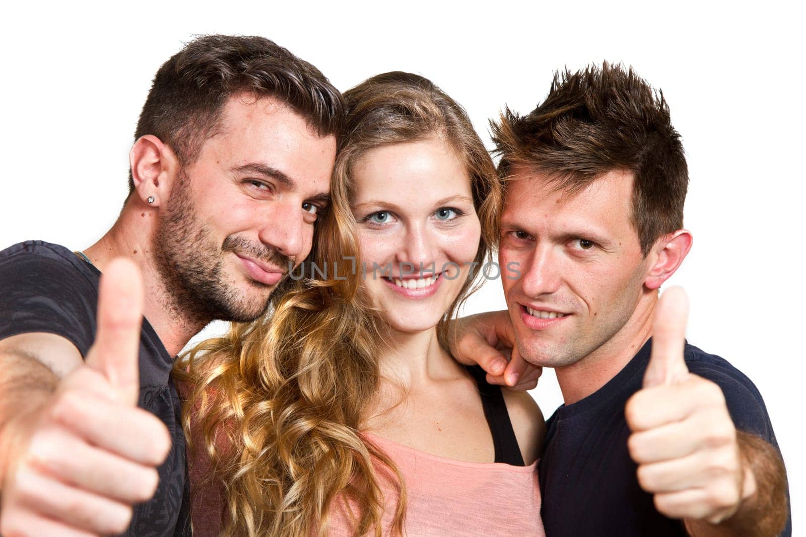 Happy group of friends isolated over white