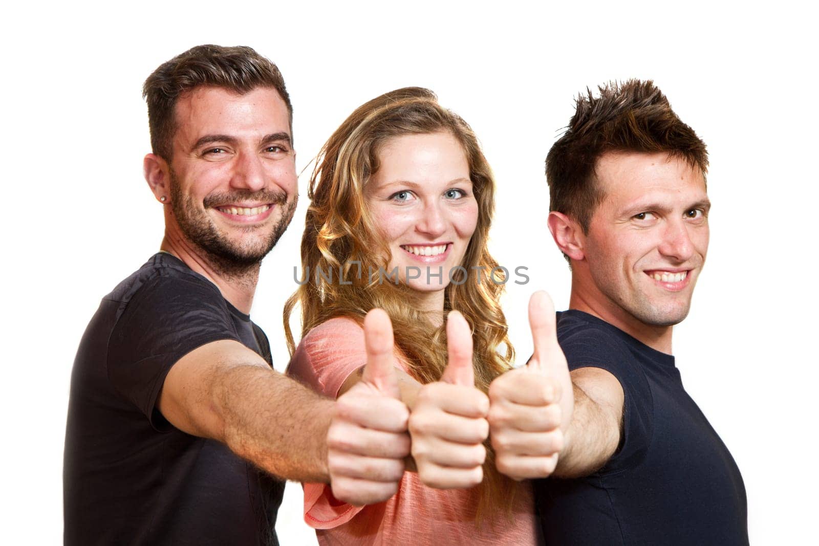 Happy group of friends isolated over white