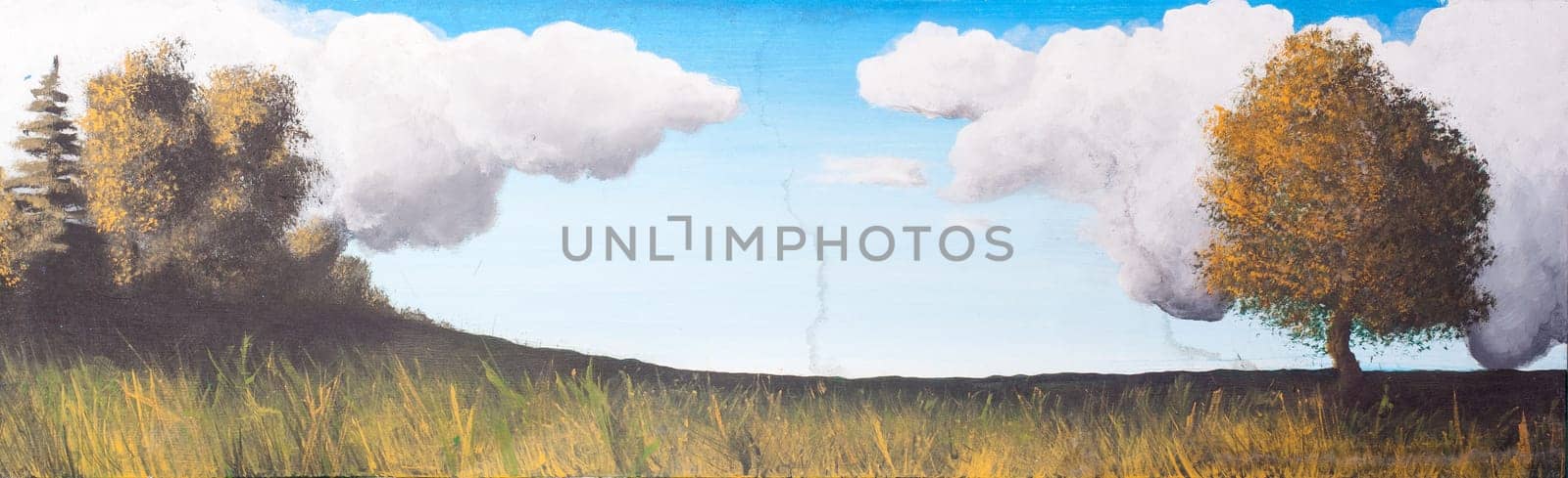 Landscape, trees and cloudy sky - Paint on canvas