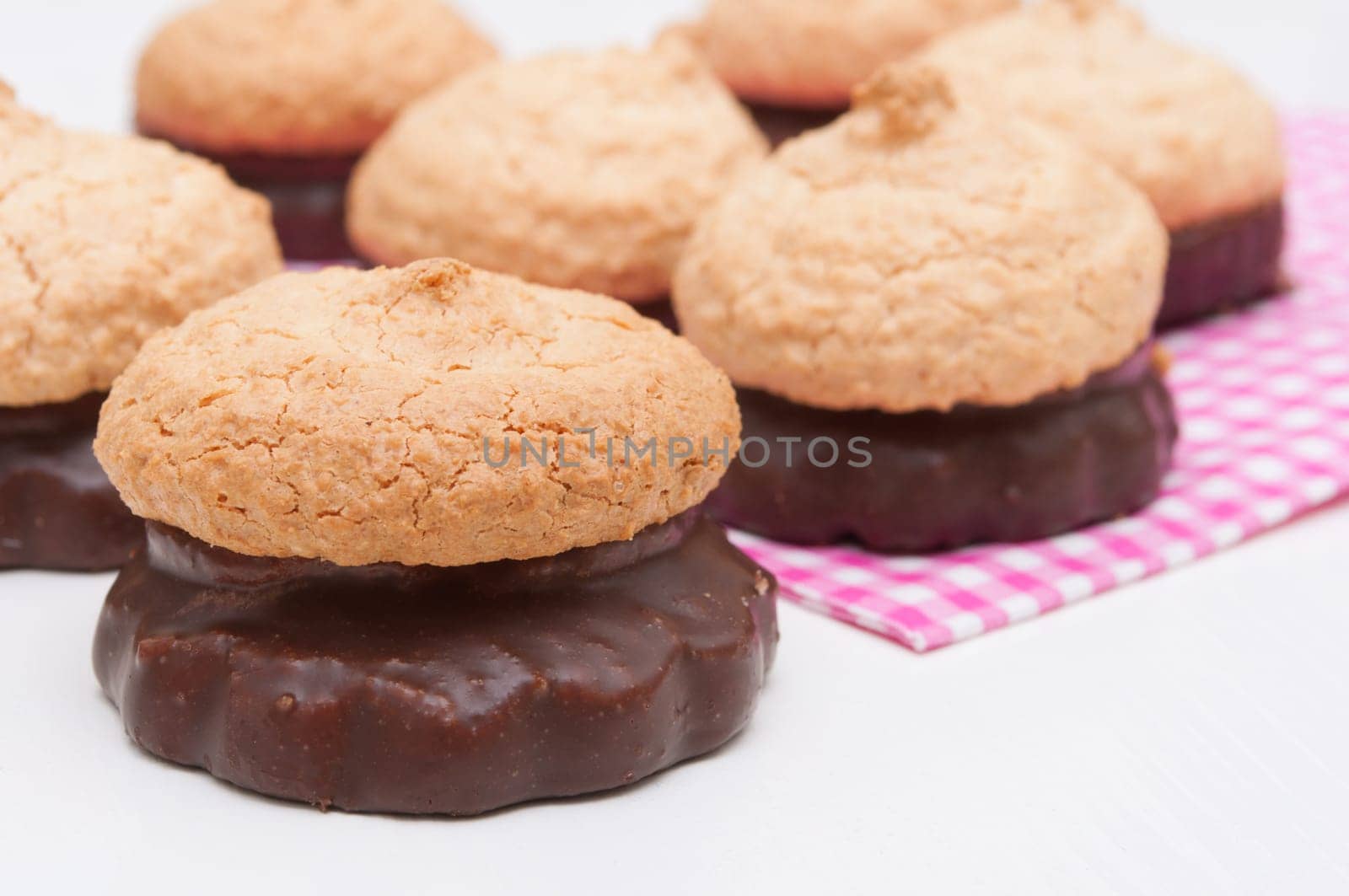 Homemade Coconut Cookies With Chocolate on White Table