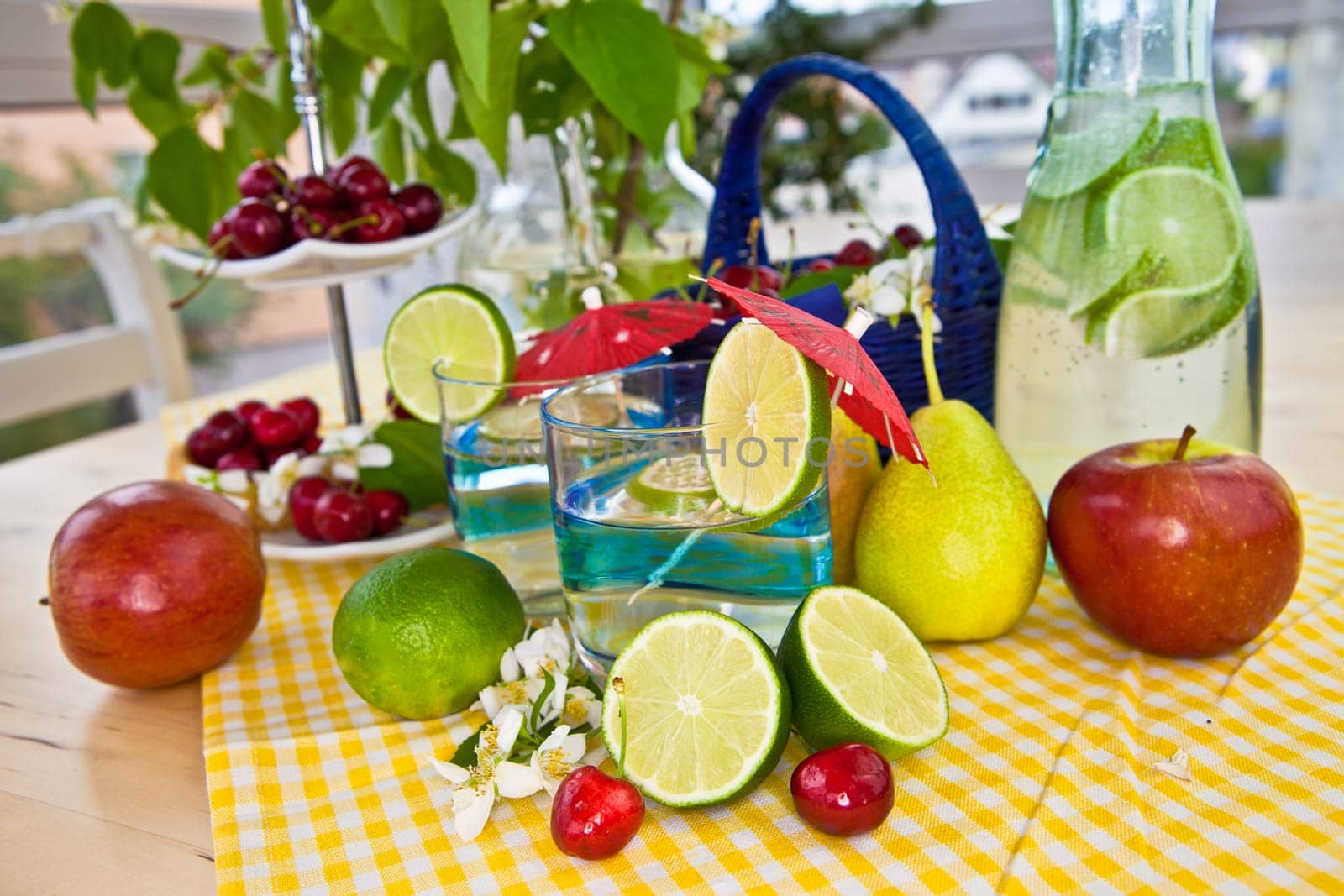 Lemonade and fruits