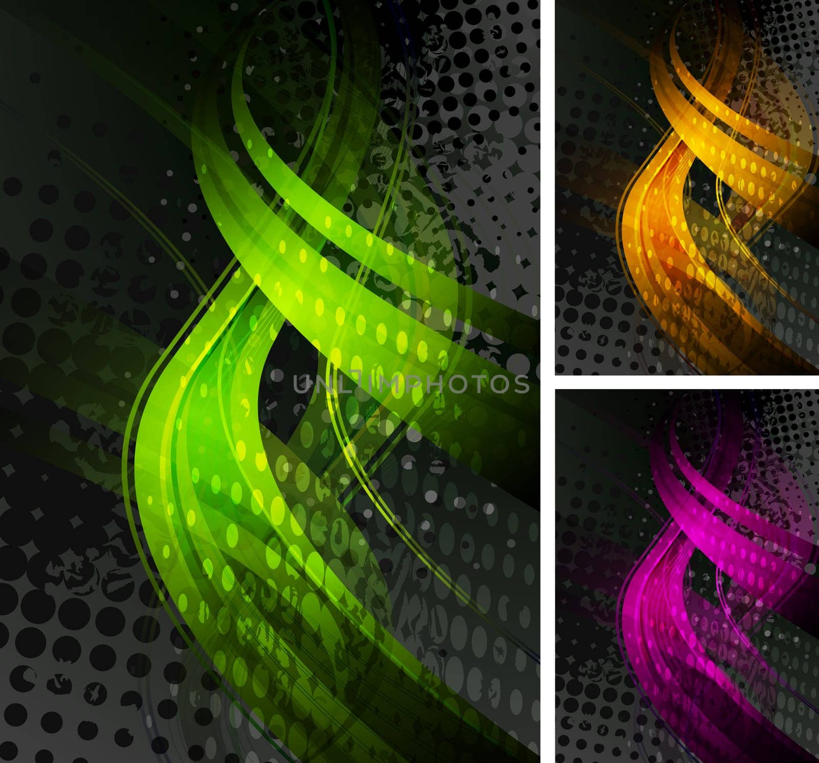 Set of abstract grunge backgrounds with colorful waves. Eps 10