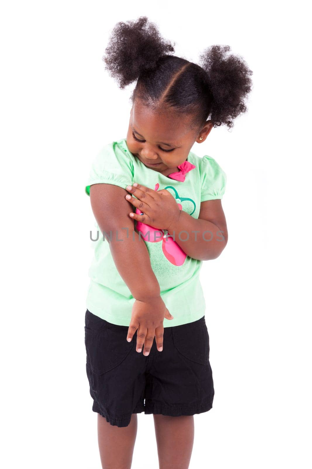 Cute little african american girl, isolated on white background