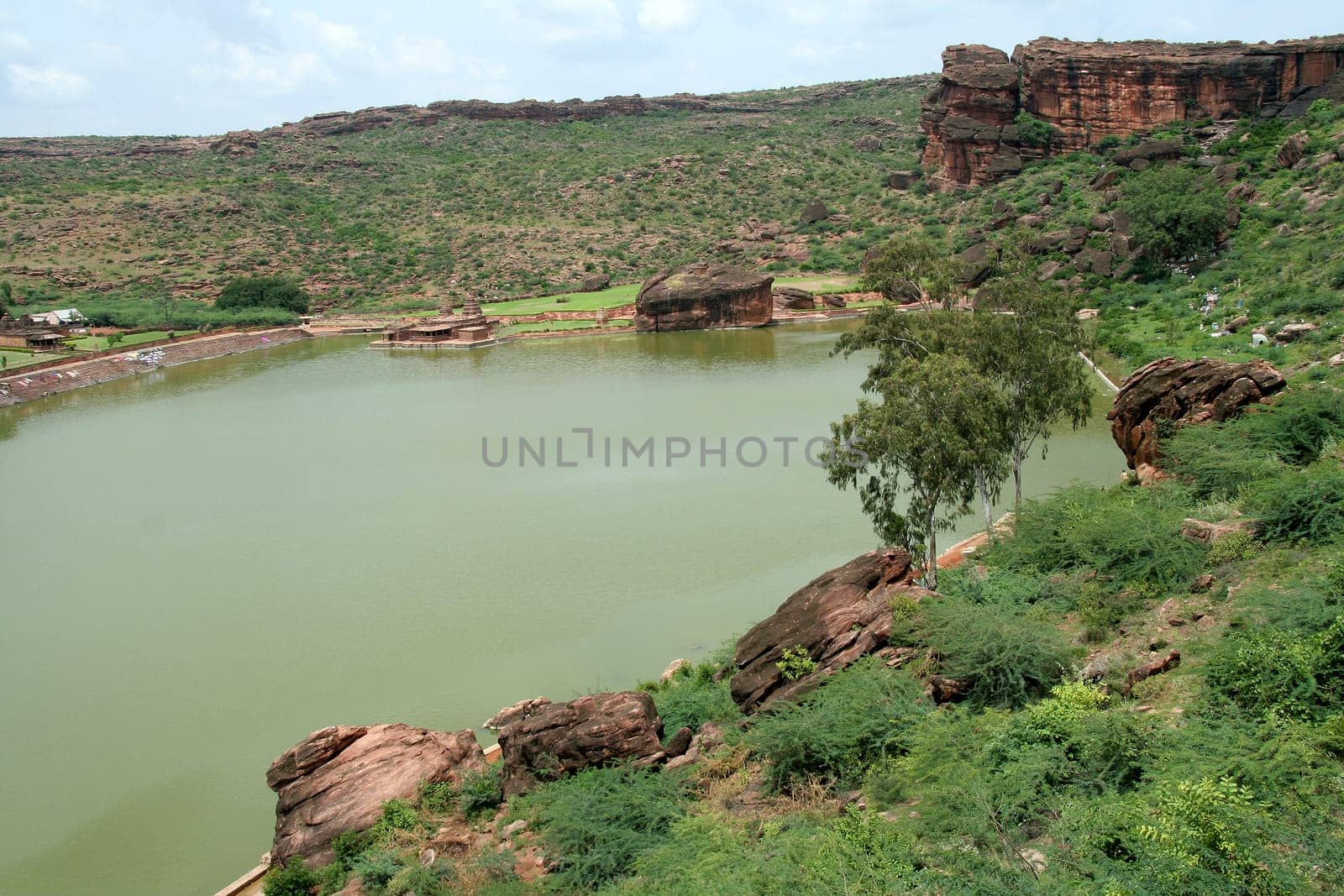 Historical Agasthya Teertha Lake at Badami, Karnataka, India, Asia