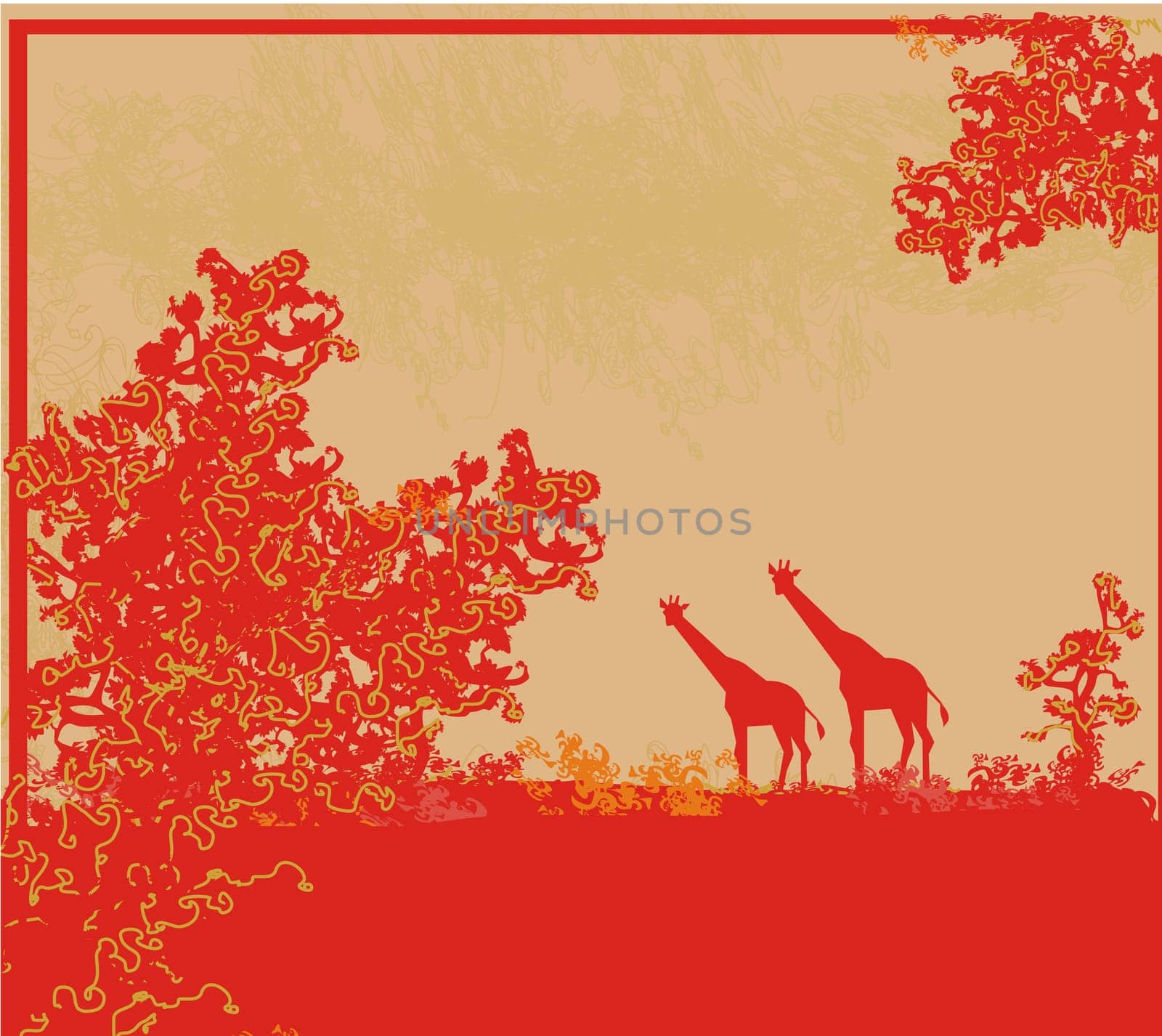 grunge background with African fauna and flora