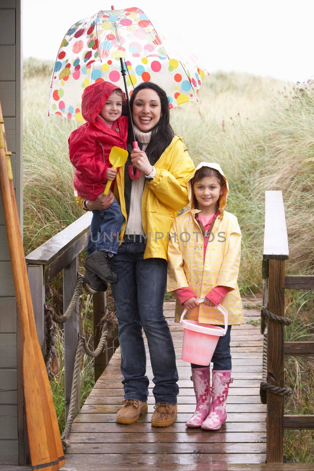 Mother with children on beach