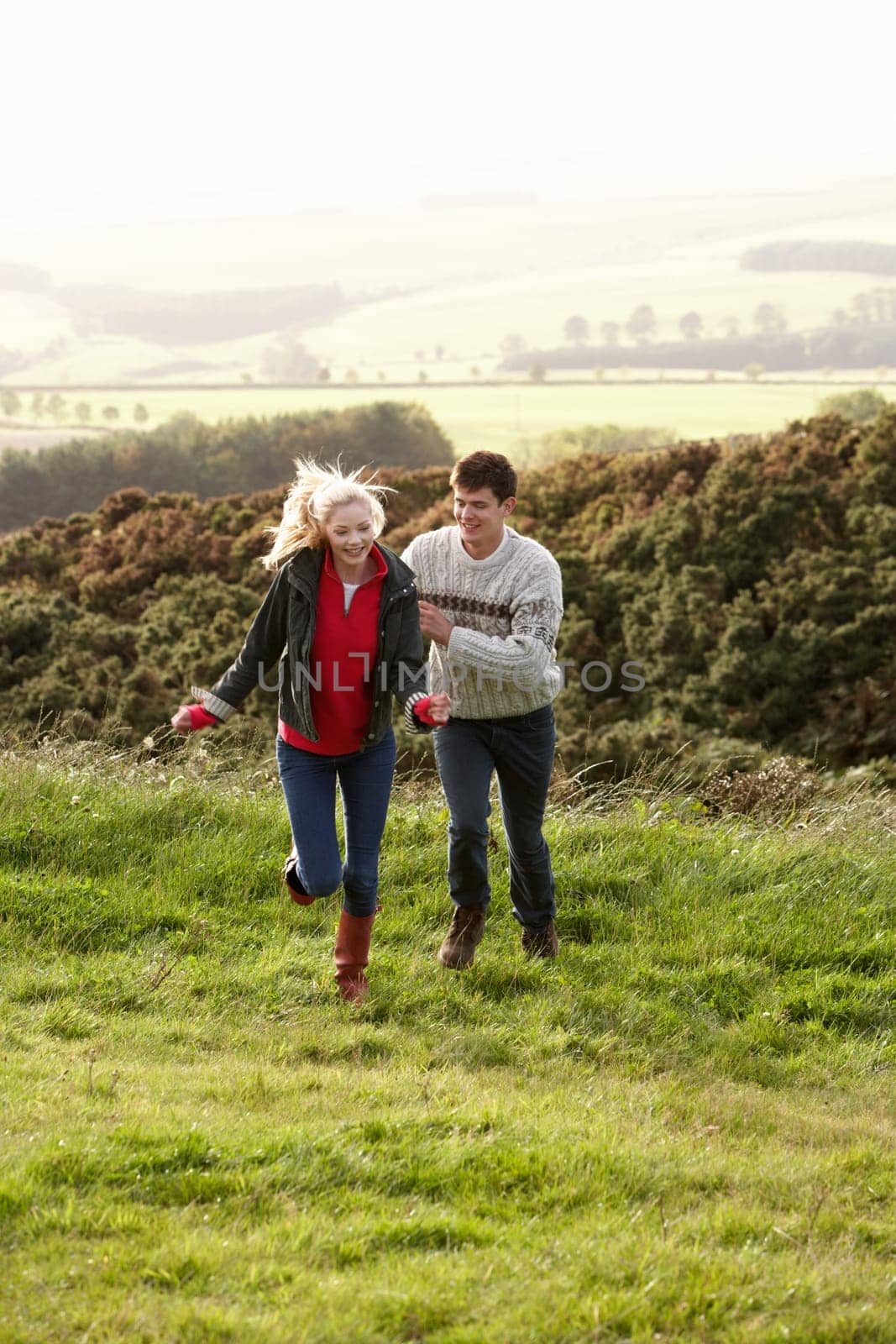 Young couple on country walk