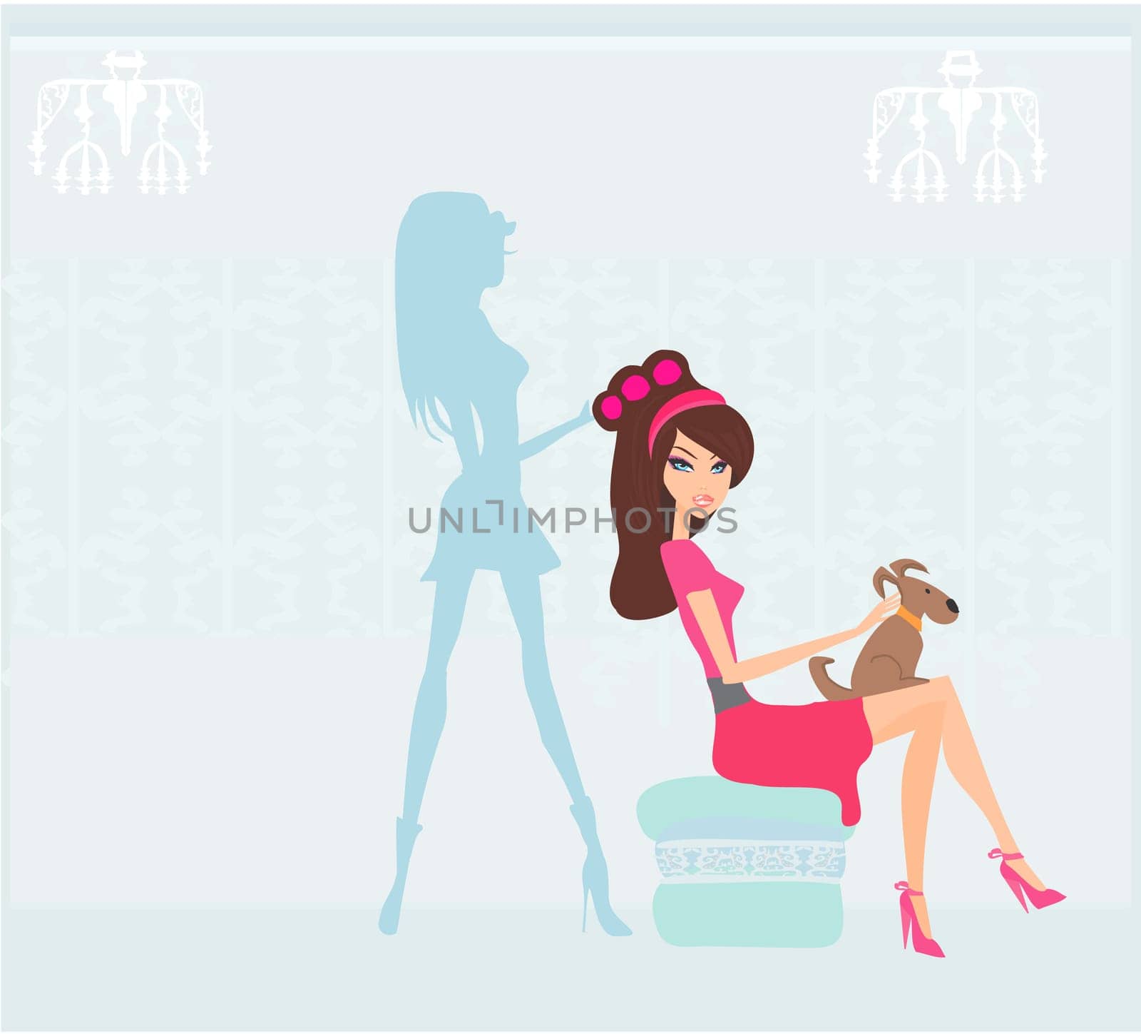 Vector illustration of the beautiful woman in hairdressing salon