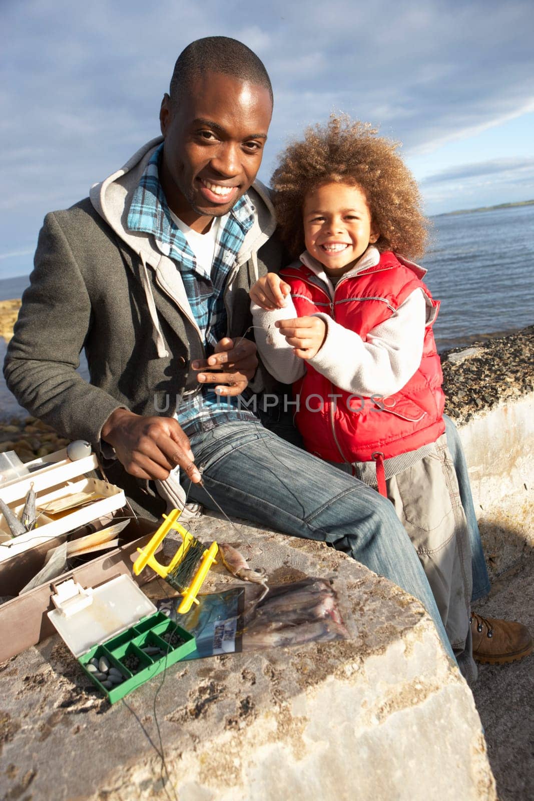 Father with son fishing