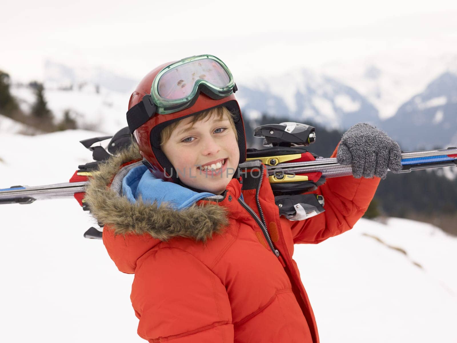 Pre-teen Boy On Ski Vacation