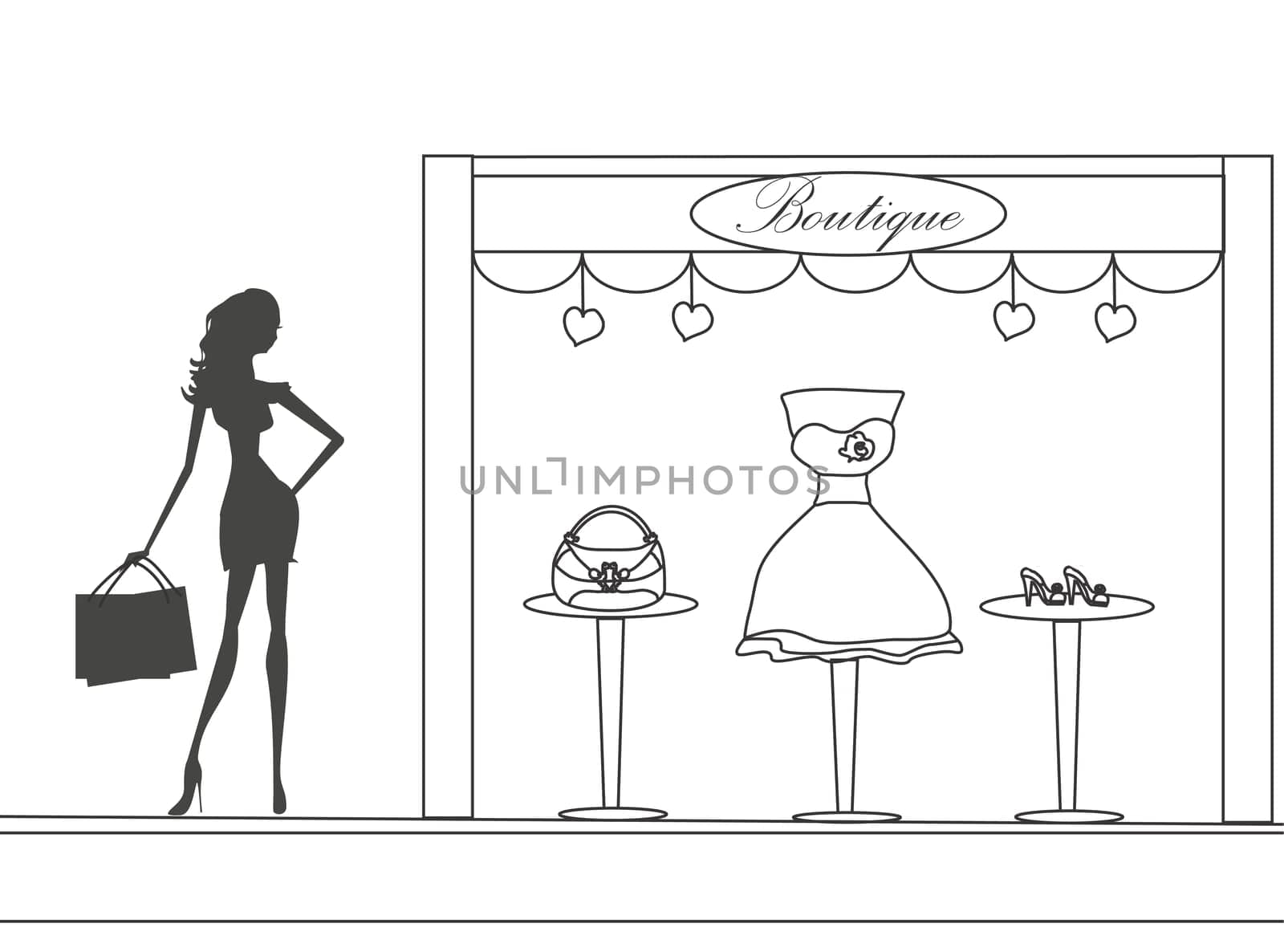 fashion girl Shopping , doodle illustration