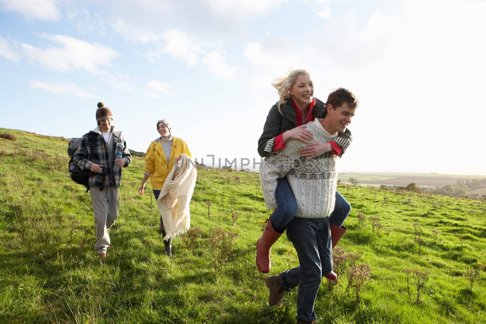 Young couples on country walk