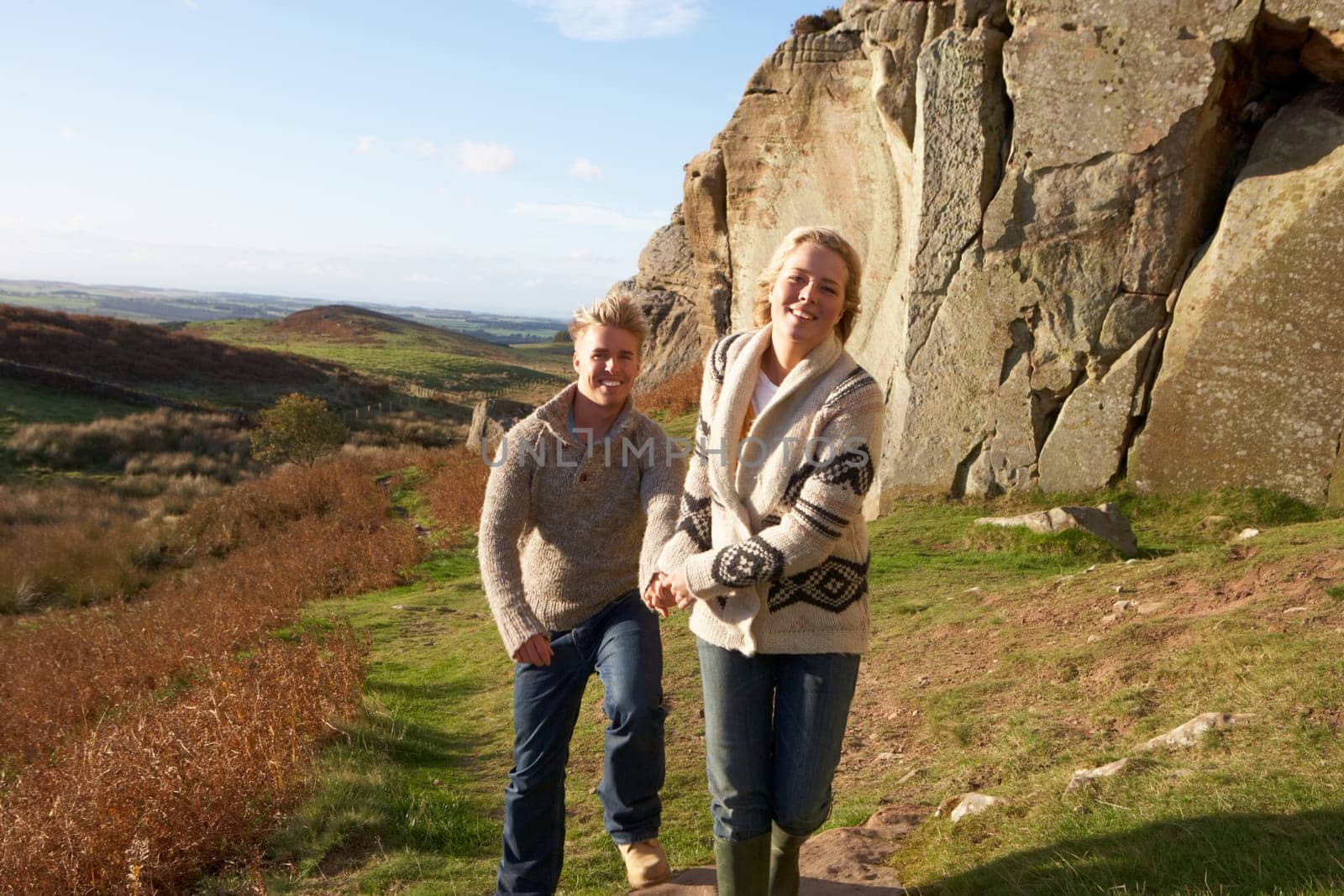 Young couple on country walk