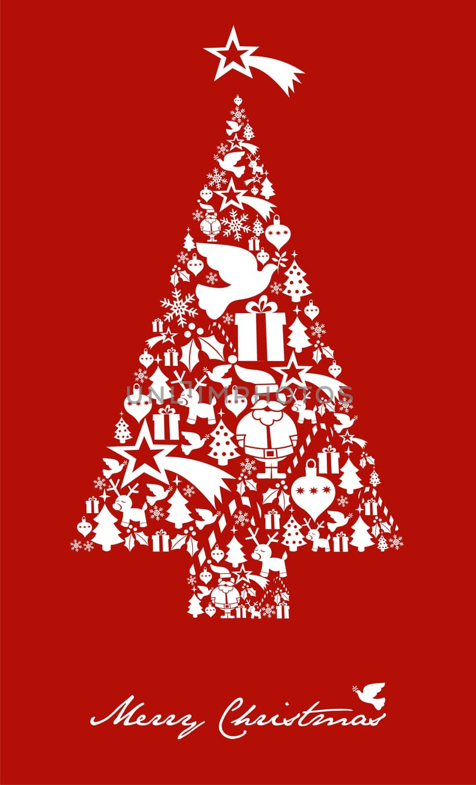 Christmas icon set in tree shape postcard background. Vector file available.