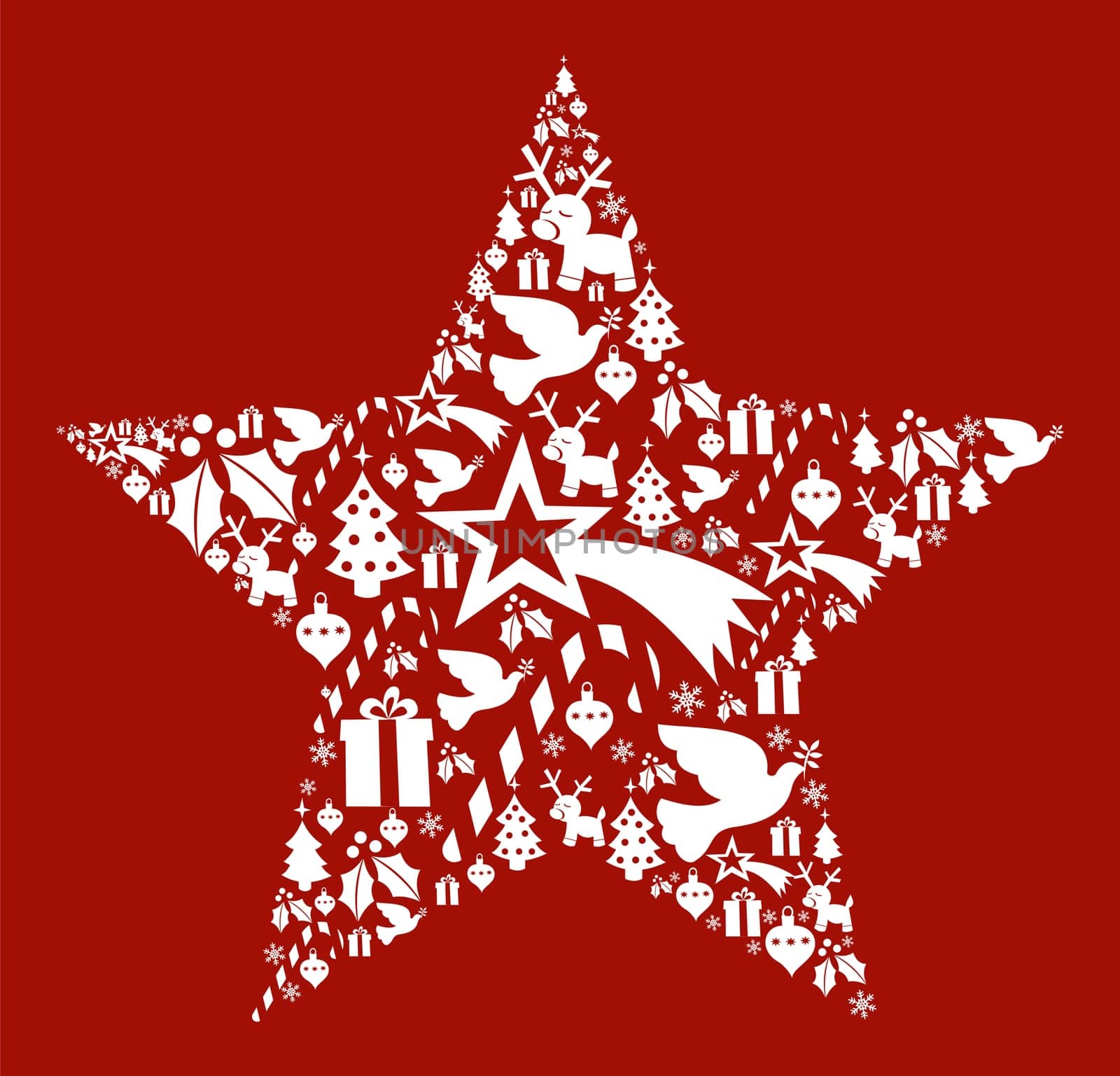 Christmas icon set in star shape postcard background. Vector file available.