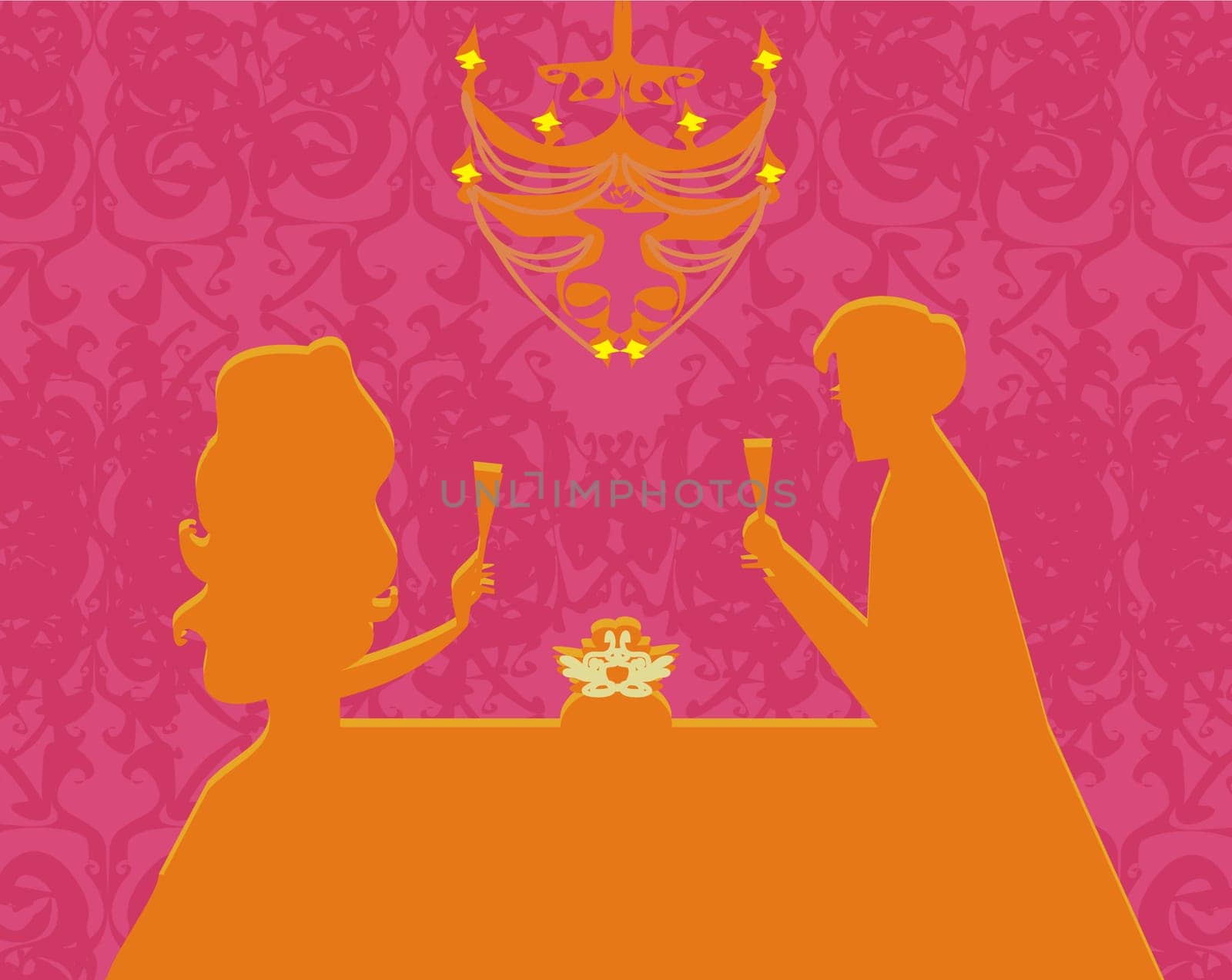 Young couple flirt and drink champagne