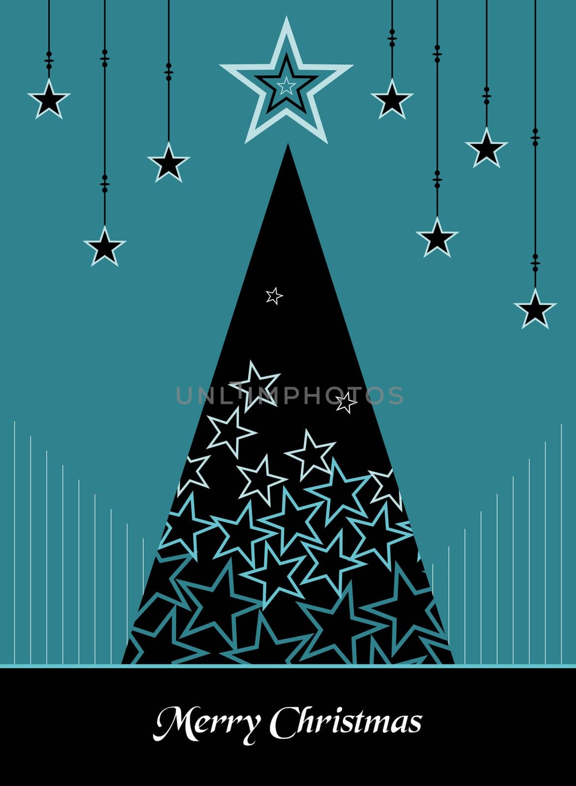 Christmas tree season blue colors illustration with snow and stars background. Vector file available.
