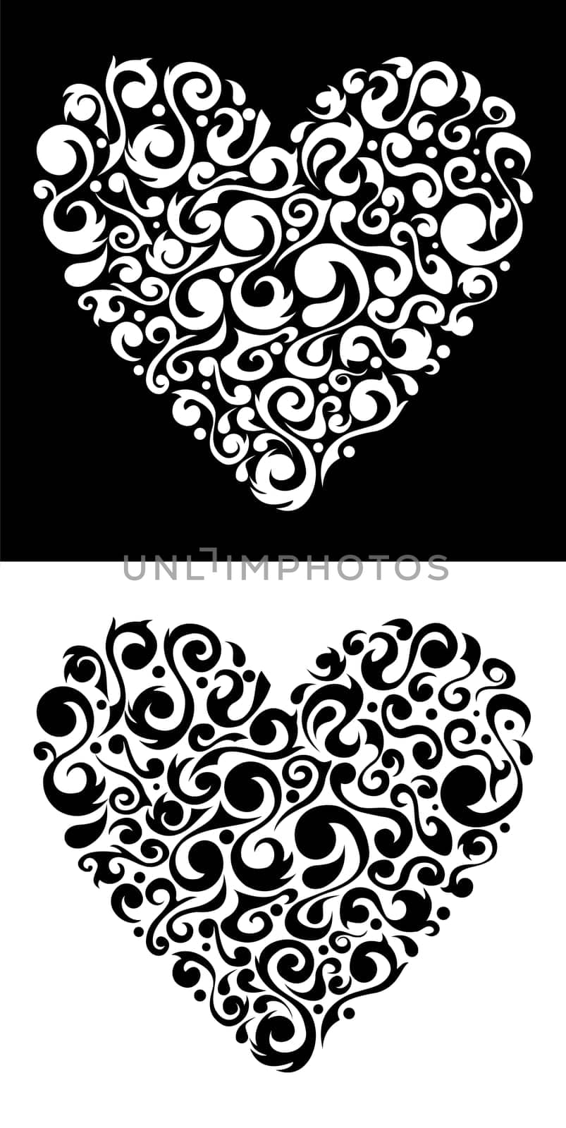 Flower love heart silhouette black and white shape background. Vector file available.