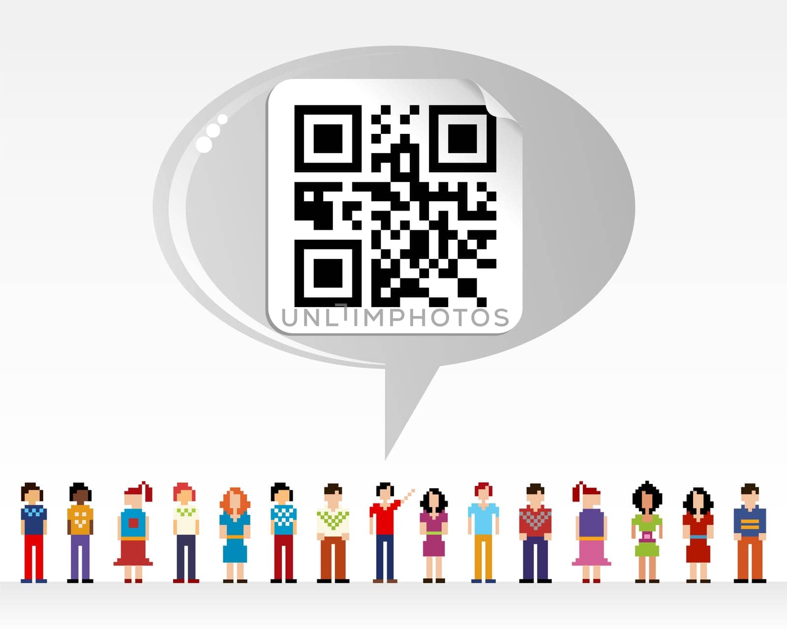 Social media network connection concept with QR code over light background